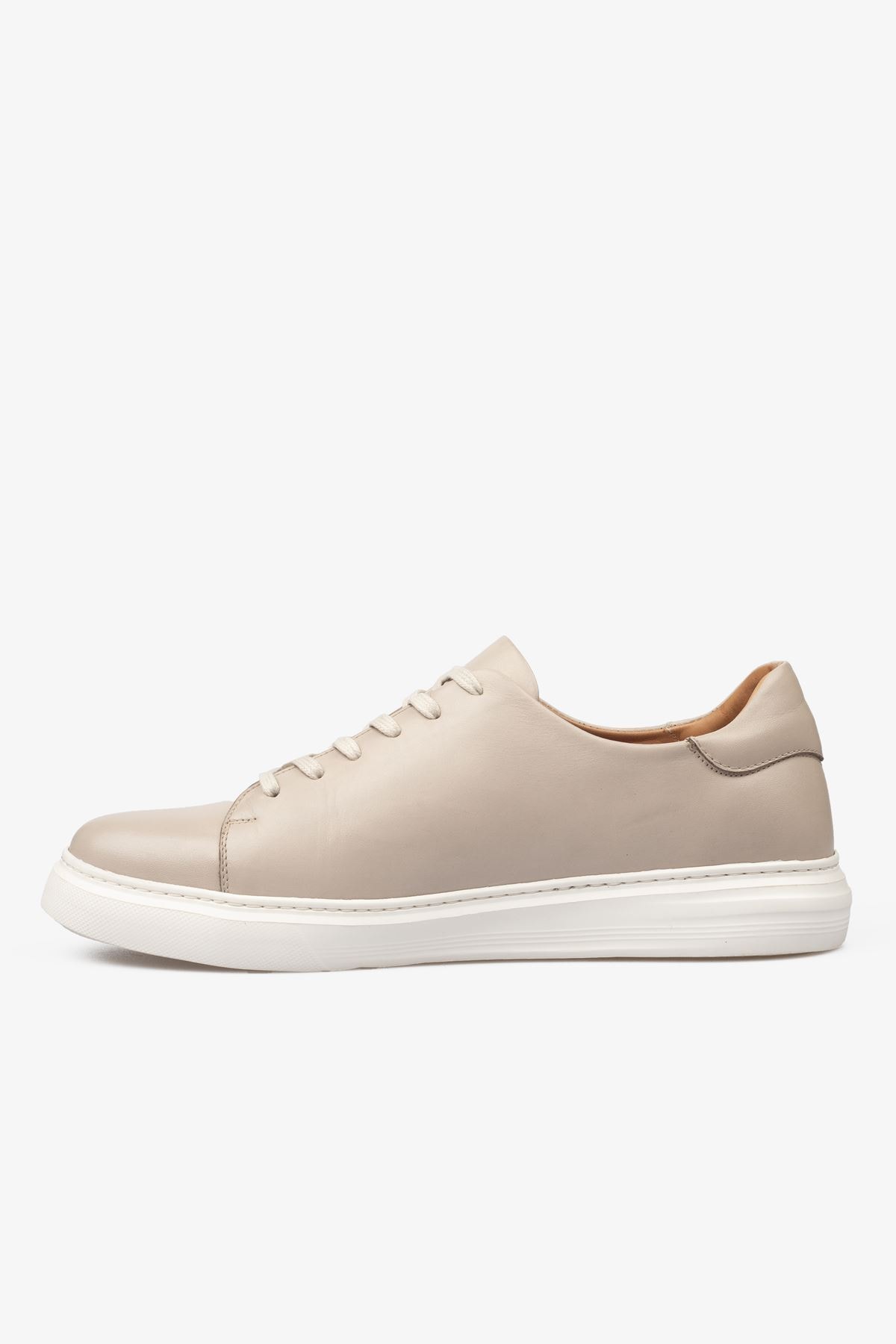 Erkek Sneaker Ayakkabı Hakiki Deri - 2201 Bej/Beyaz 3154
