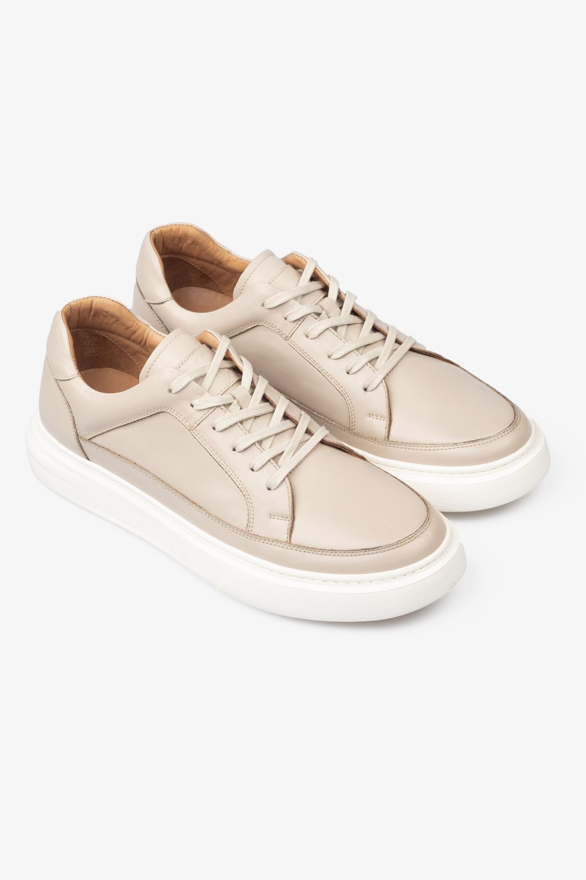 Erkek Sneaker Ayakkabı Hakiki Deri - 2401 Bej/Beyaz 3154