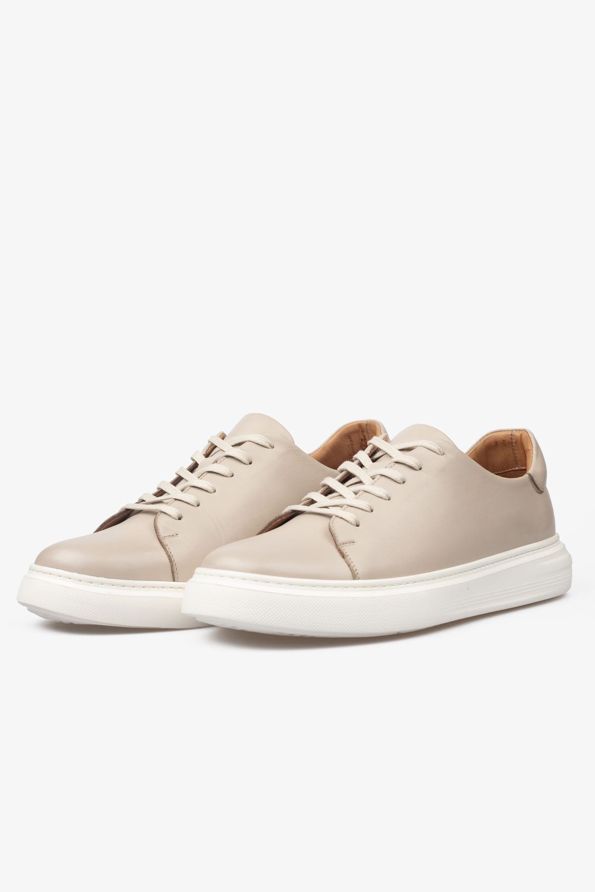 Erkek Sneaker Ayakkabı Hakiki Deri - 2201 Bej/Beyaz 3154