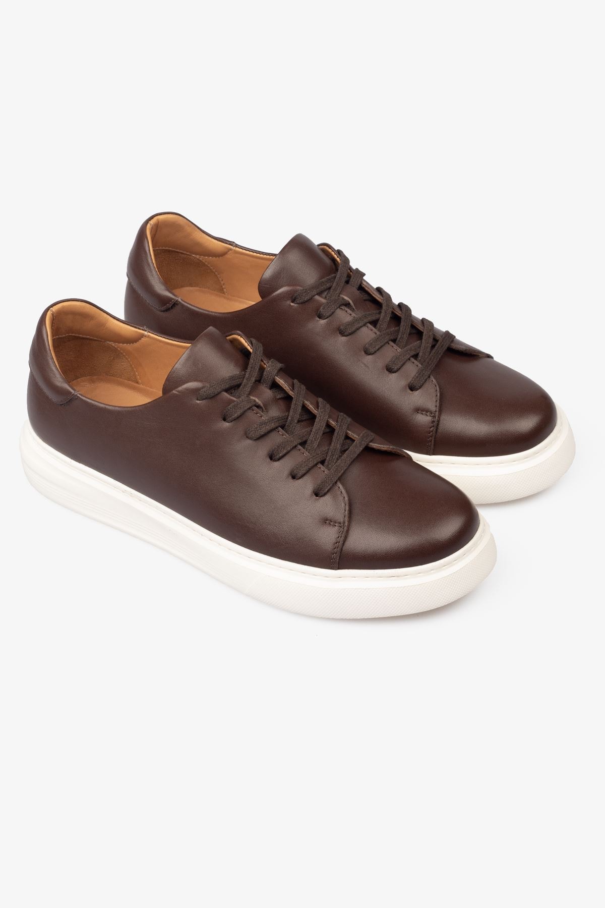 Erkek Sneaker Ayakkabı Hakiki Deri - 2201 Kahve/Beyaz 3154