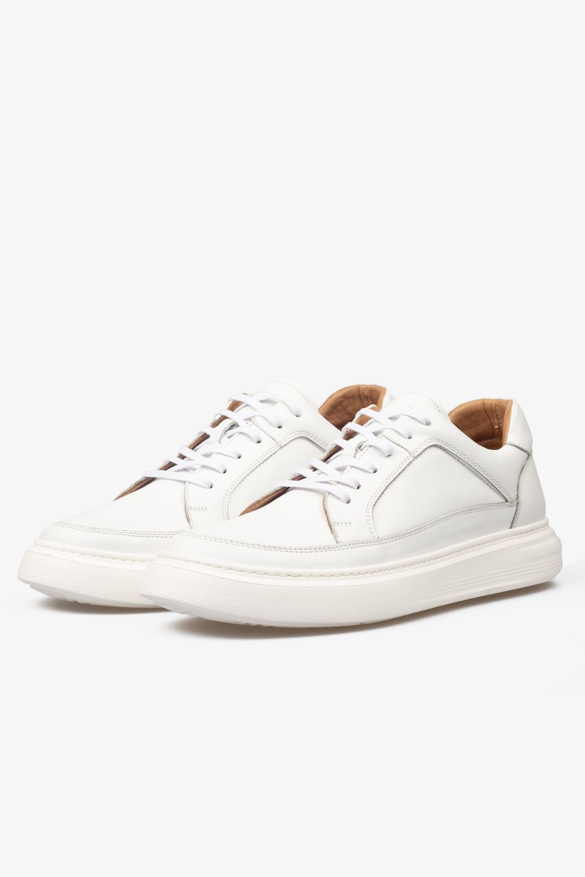 Erkek Sneaker Ayakkabı Hakiki Deri - 2401 Beyaz/Beyaz 3154