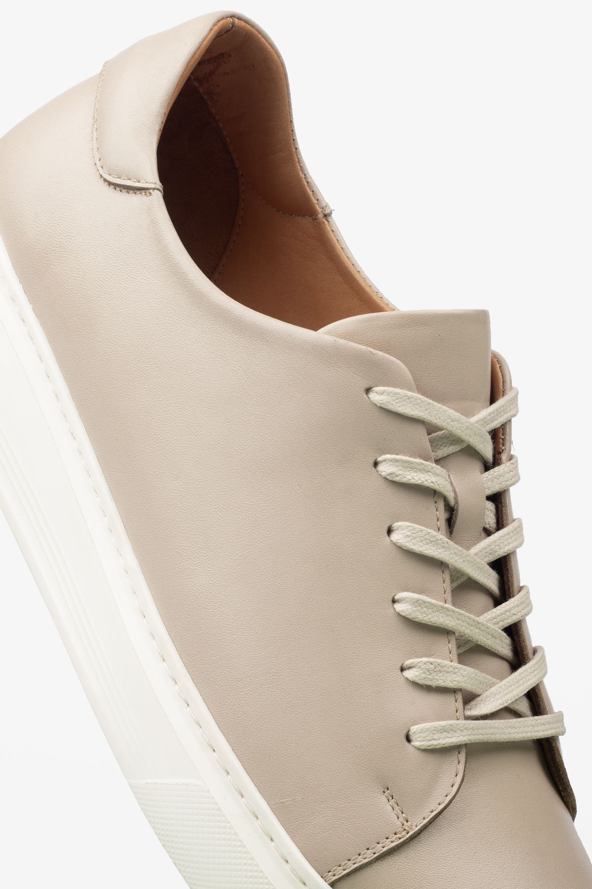 Erkek Sneaker Ayakkabı Hakiki Deri - 2201 Bej/Beyaz 3154