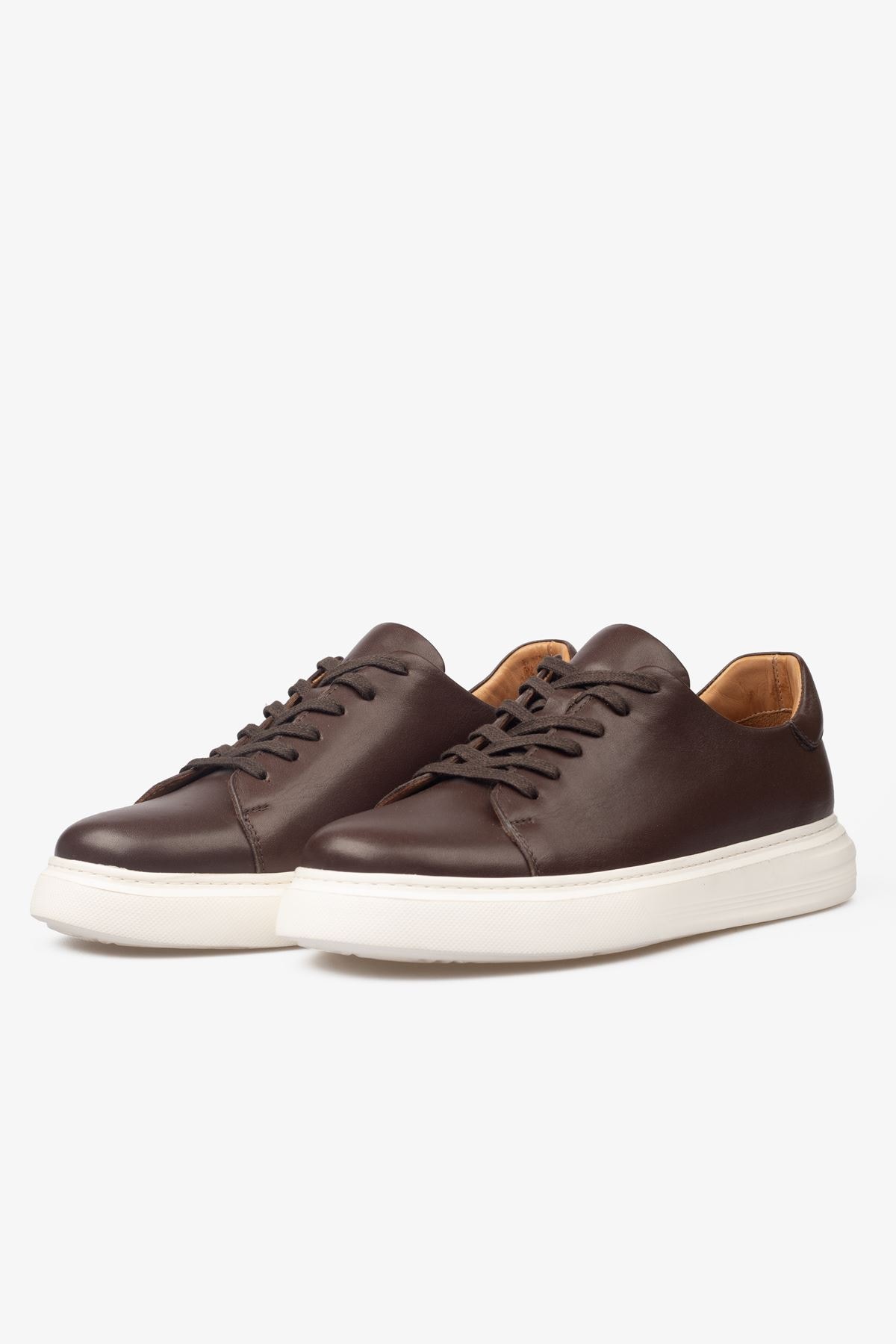 Erkek Sneaker Ayakkabı Hakiki Deri - 2201 Kahve/Beyaz 3154