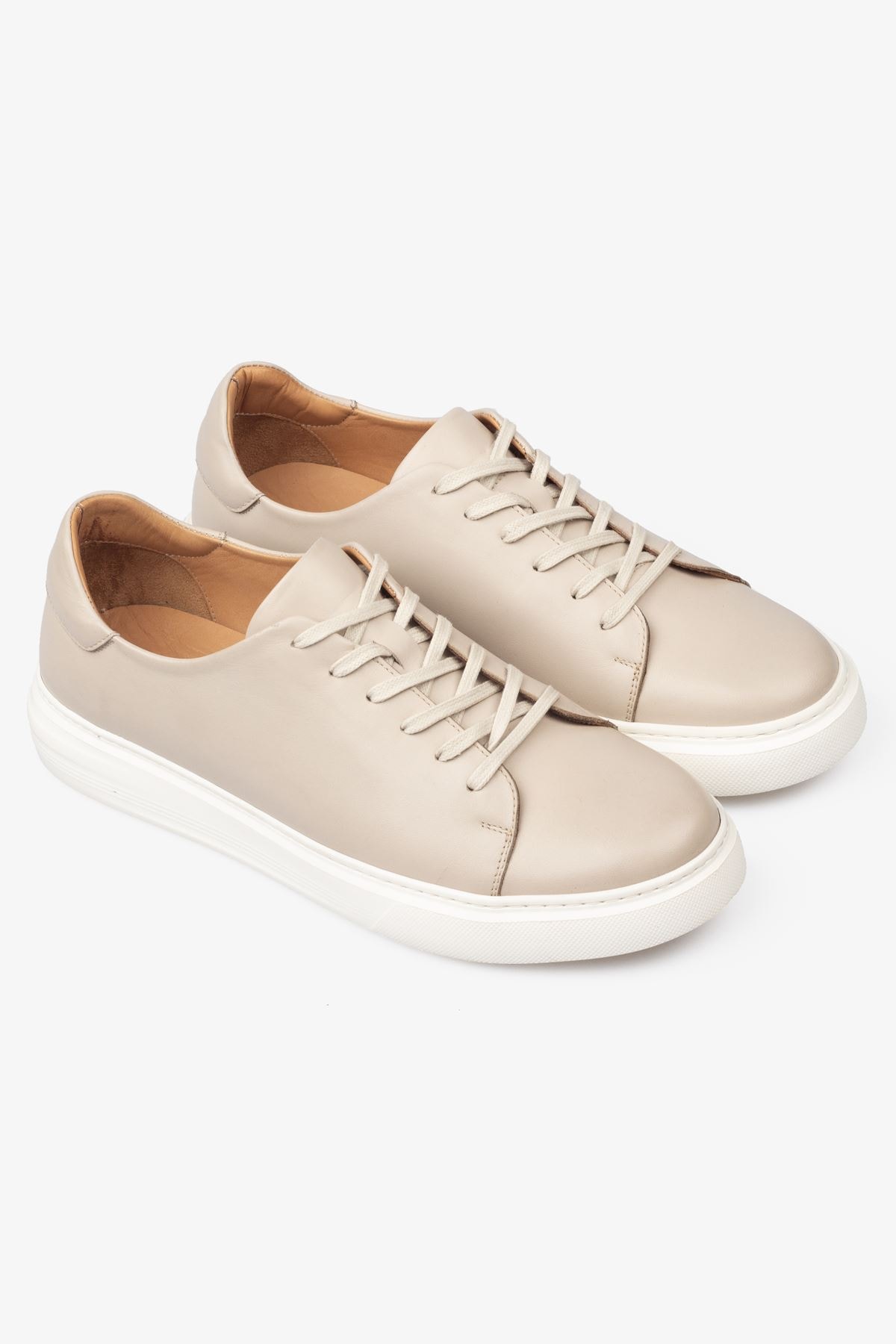 Erkek Sneaker Ayakkabı Hakiki Deri - 2201 Bej/Beyaz 3154