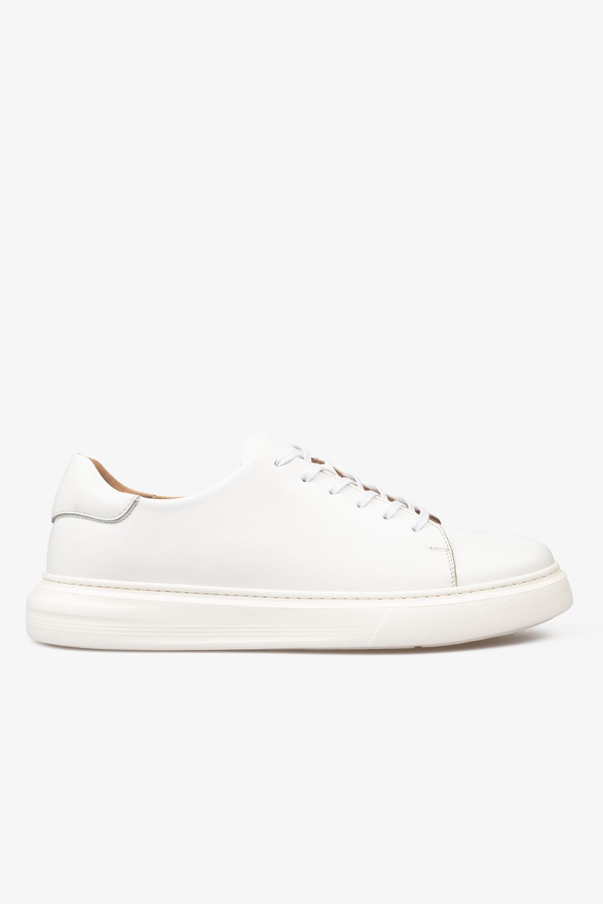 Erkek Sneaker Ayakkabı Hakiki Deri - 2201 Beyaz/Beyaz 3154