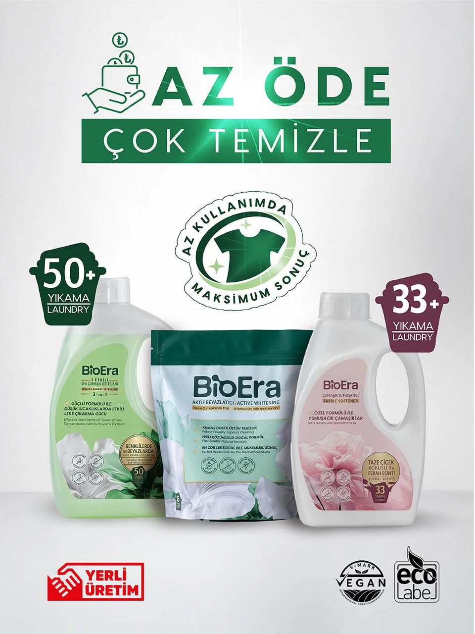 Ekonomik Paket BioEra Sıvı Deterjan + Çamaşır Sodası + Yumuşatıcı