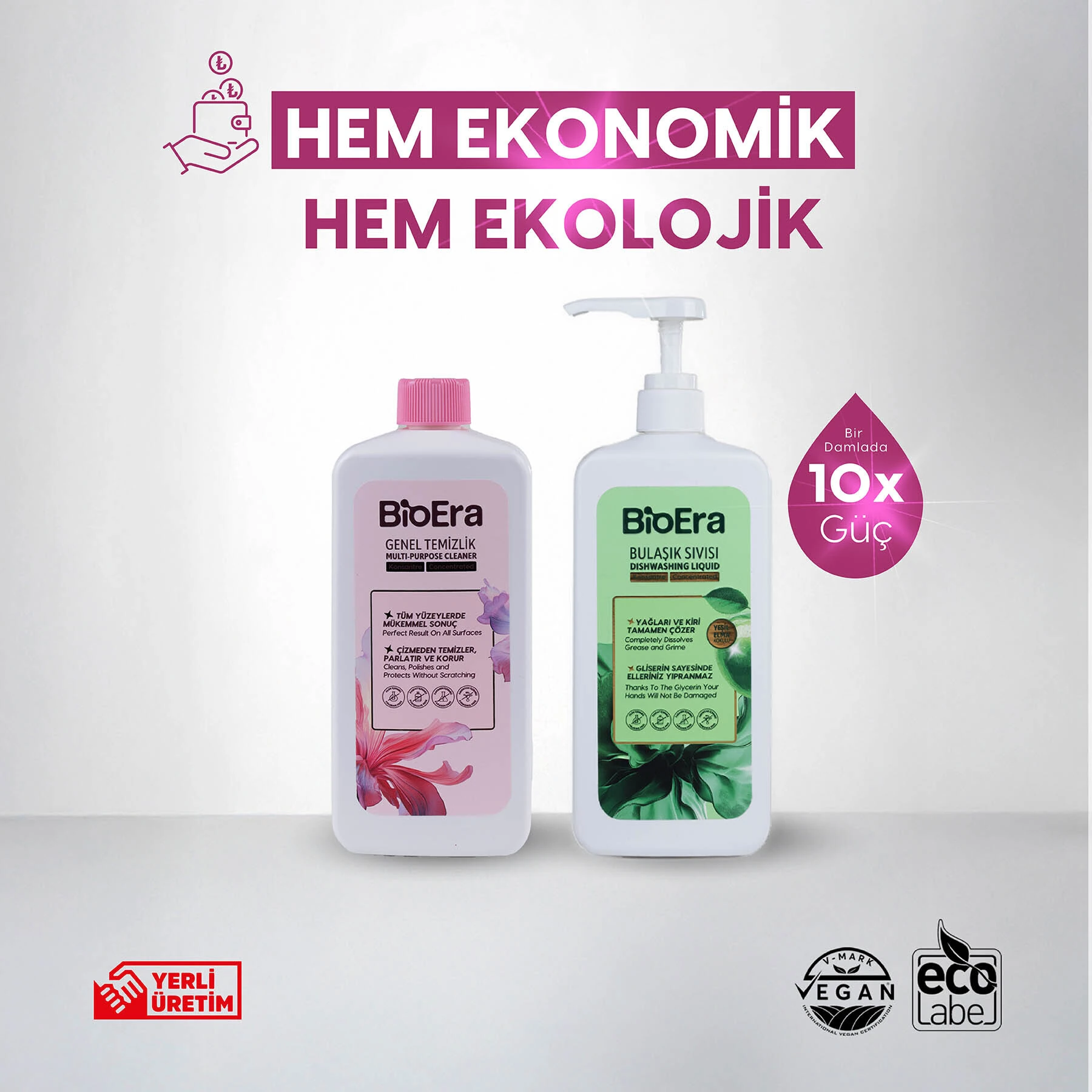 Ekonomik Paket BioEra Yüzey Temizleyici + Bulaşık Sıvısı