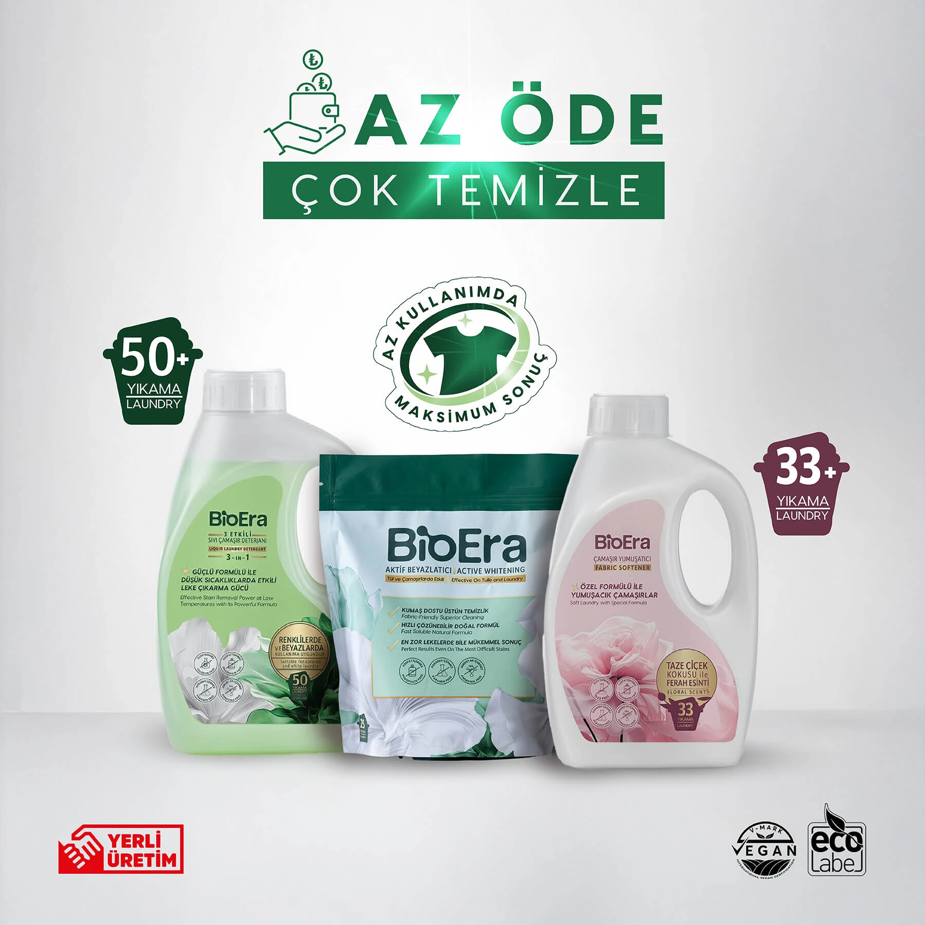 Ekonomik Paket BioEra Sıvı Deterjan + Çamaşır Sodası + Yumuşatıcı