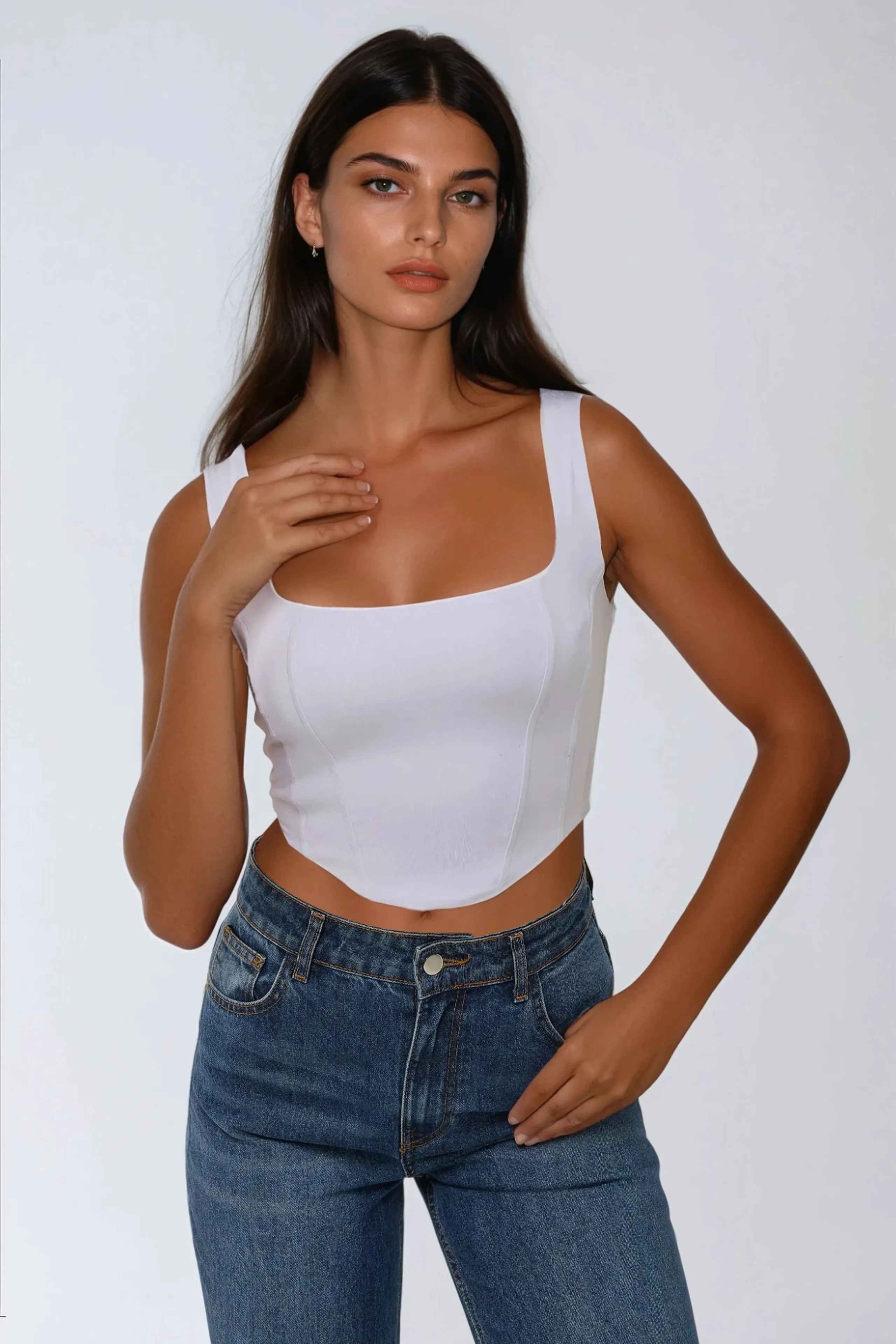 KORSE DETAYLI FERMUARLI CROP
