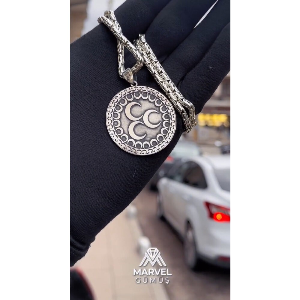 Gümüş Kişiye Özel Göktürk Kurdu Madalyon Kolye