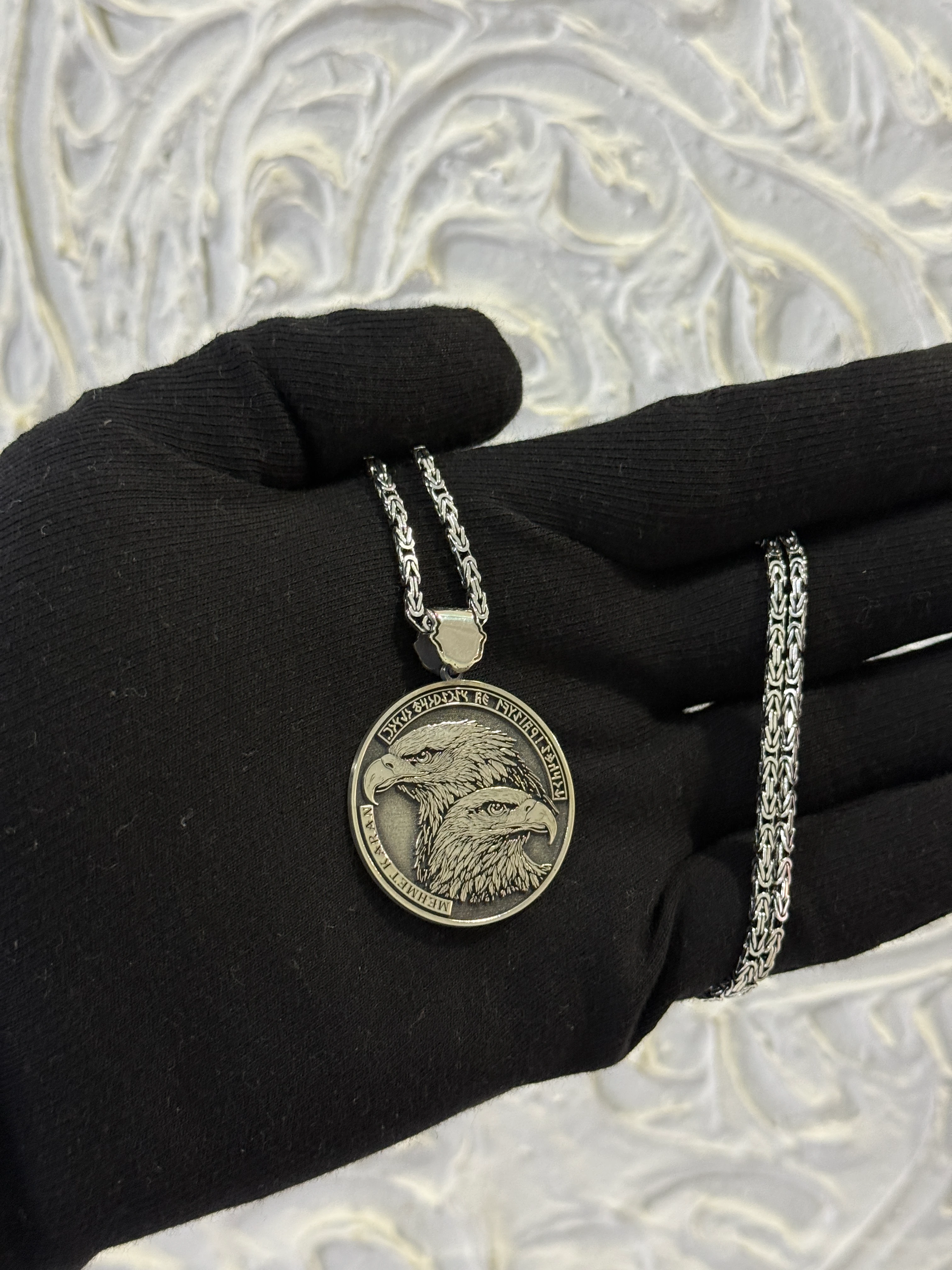 925 Ayar GÖK YURT – Göktürk Kartallı İsimli Gümüş Kolye Kral Zincirli