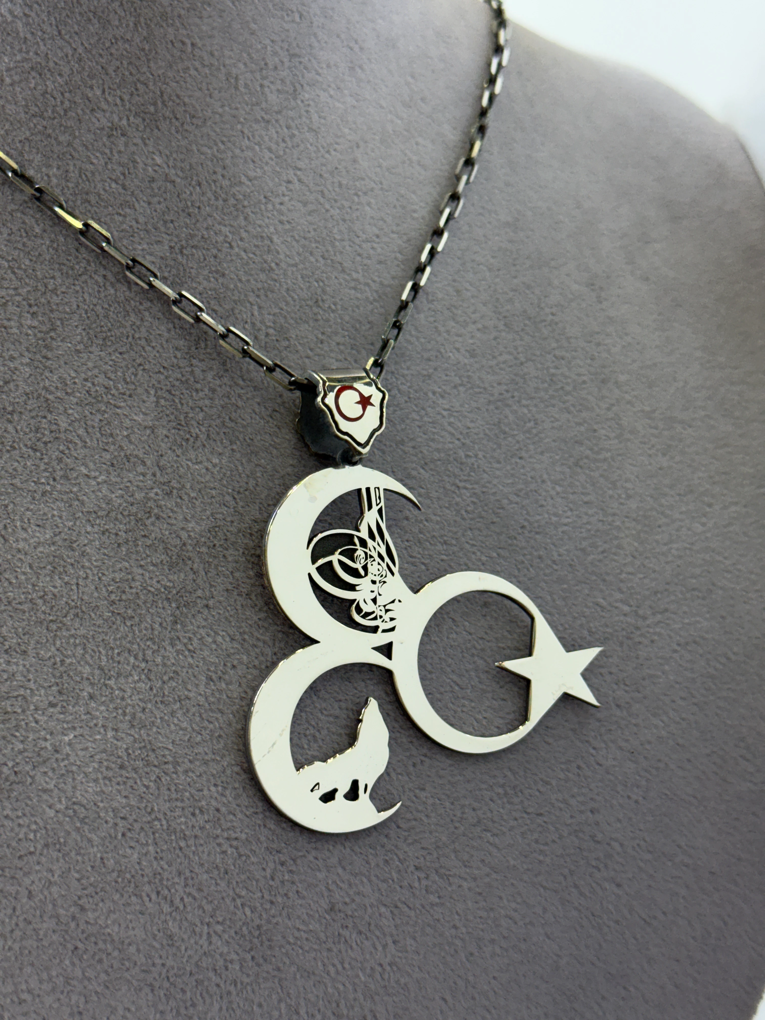 Üç Hilal & Bozkurt Gümüş Kolye – Özel Tasarım