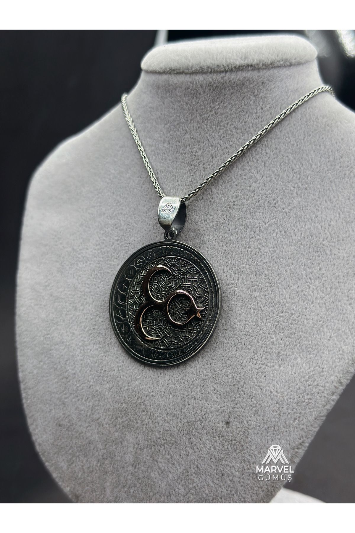 925 Ayar Gümüş Üç Hilal Beylik Madalyon Kolye