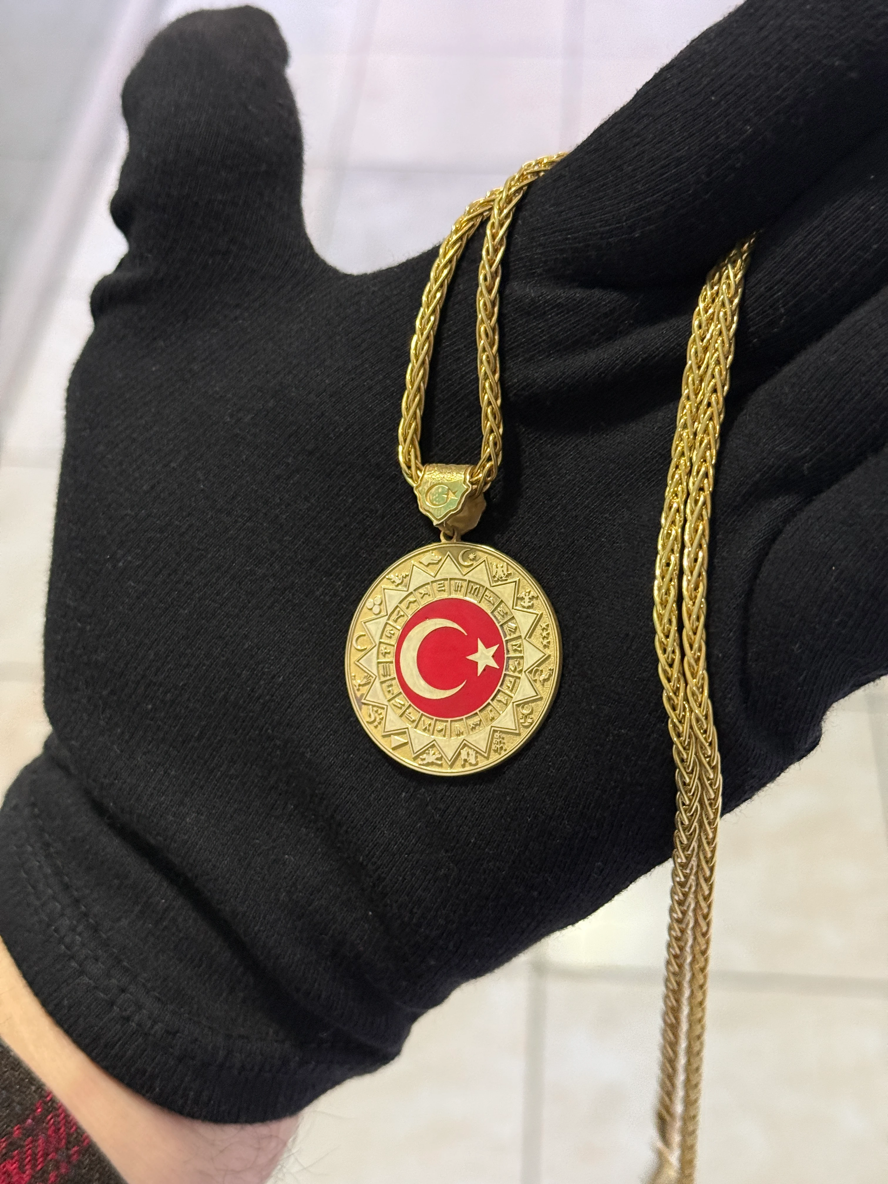 925 Ayar 24 Oğuz Boyu & 16 Türk Devleti Ay Yıldız Gümüş Madalyon Kolye