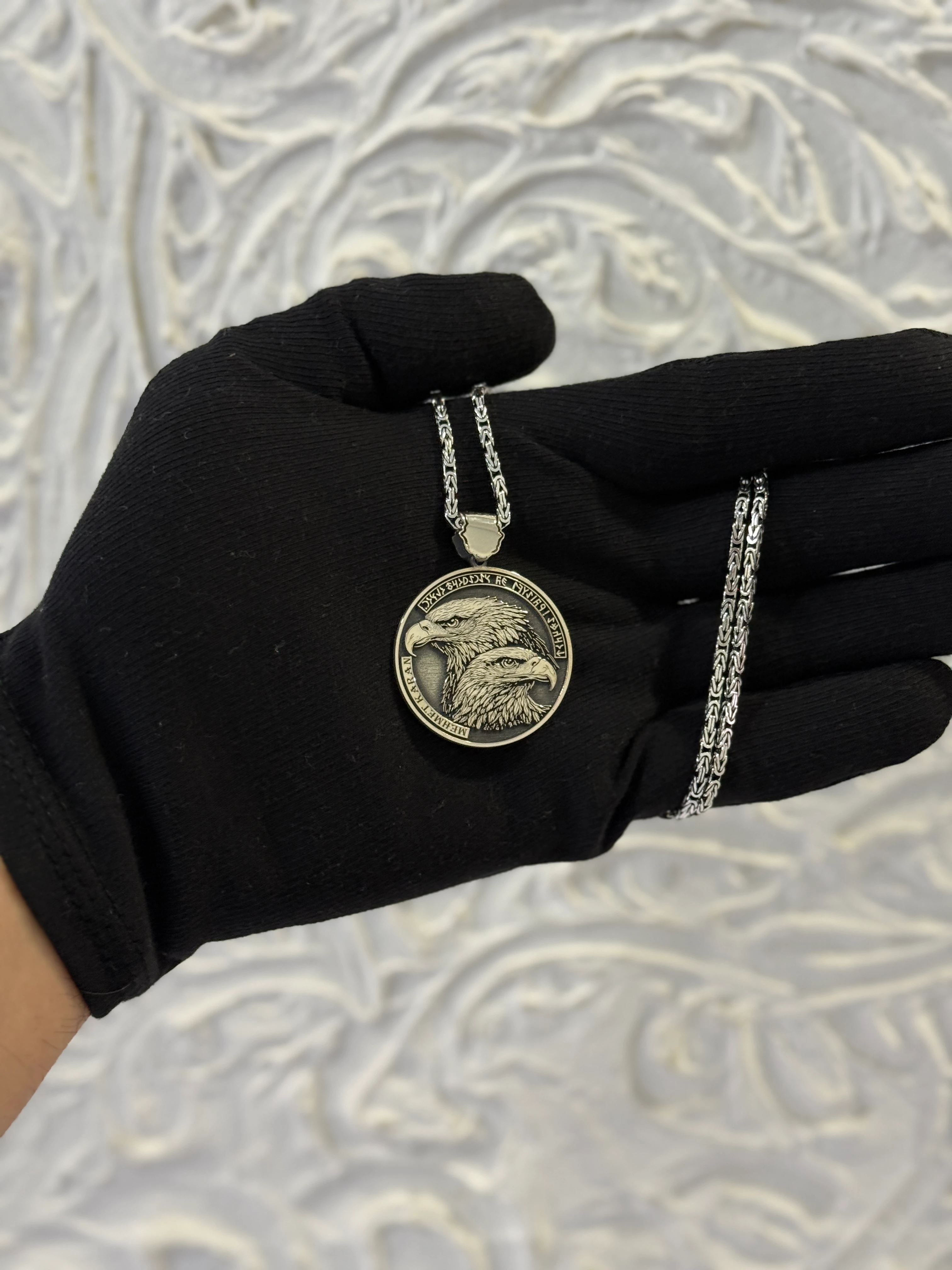 925 Ayar GÖK YURT – Göktürk Kartallı İsimli Gümüş Kolye Kral Zincirli