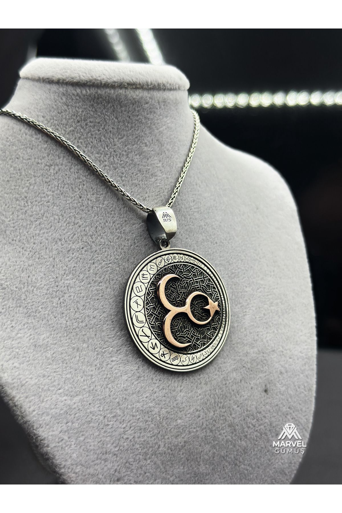 925 Ayar Gümüş Üç Hilal Beylik Madalyon Kolye