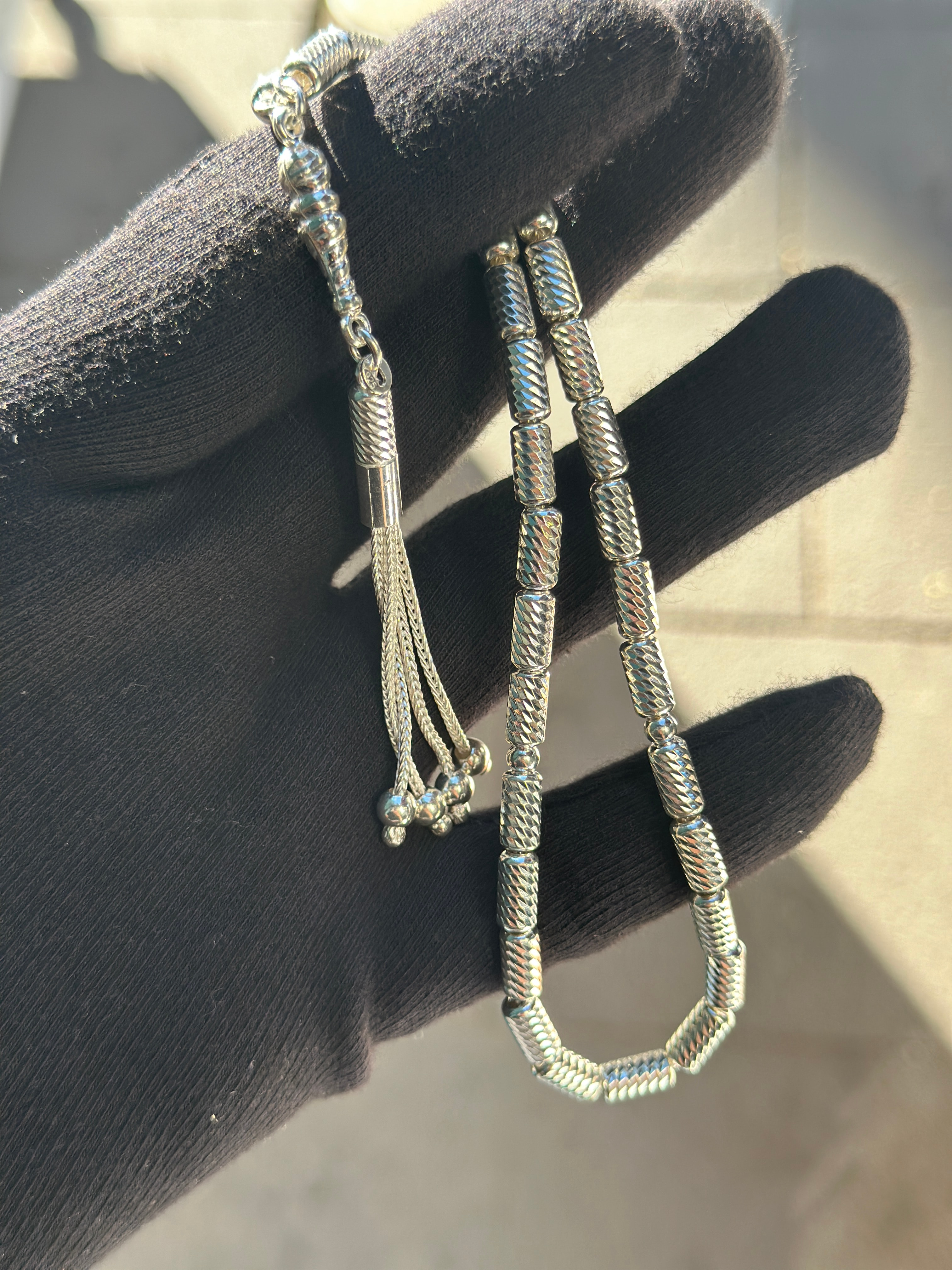 925 Ayar El Yapımı Kalemli Gümüş Tesbih