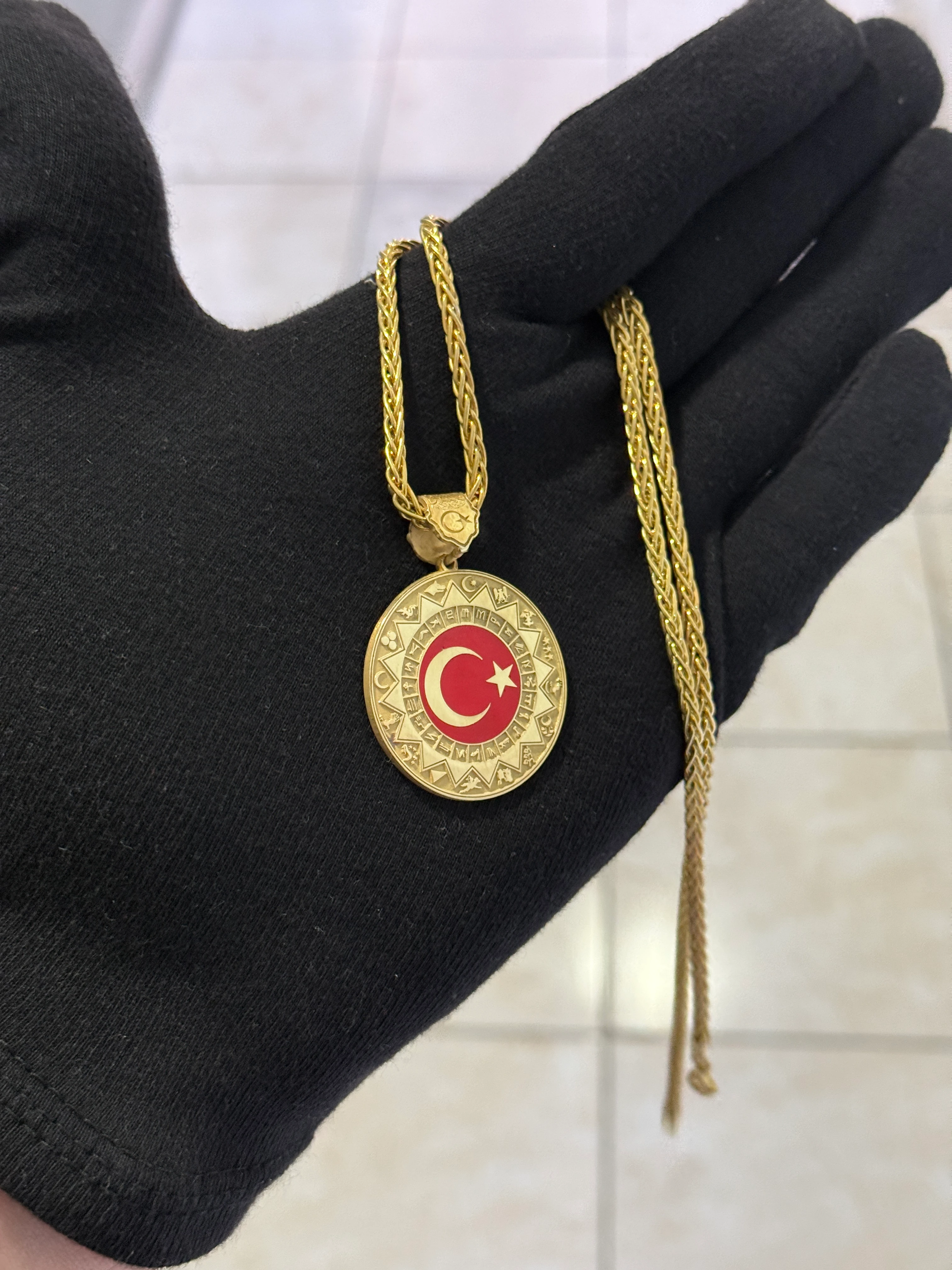 925 Ayar 24 Oğuz Boyu & 16 Türk Devleti Ay Yıldız Gümüş Madalyon Kolye