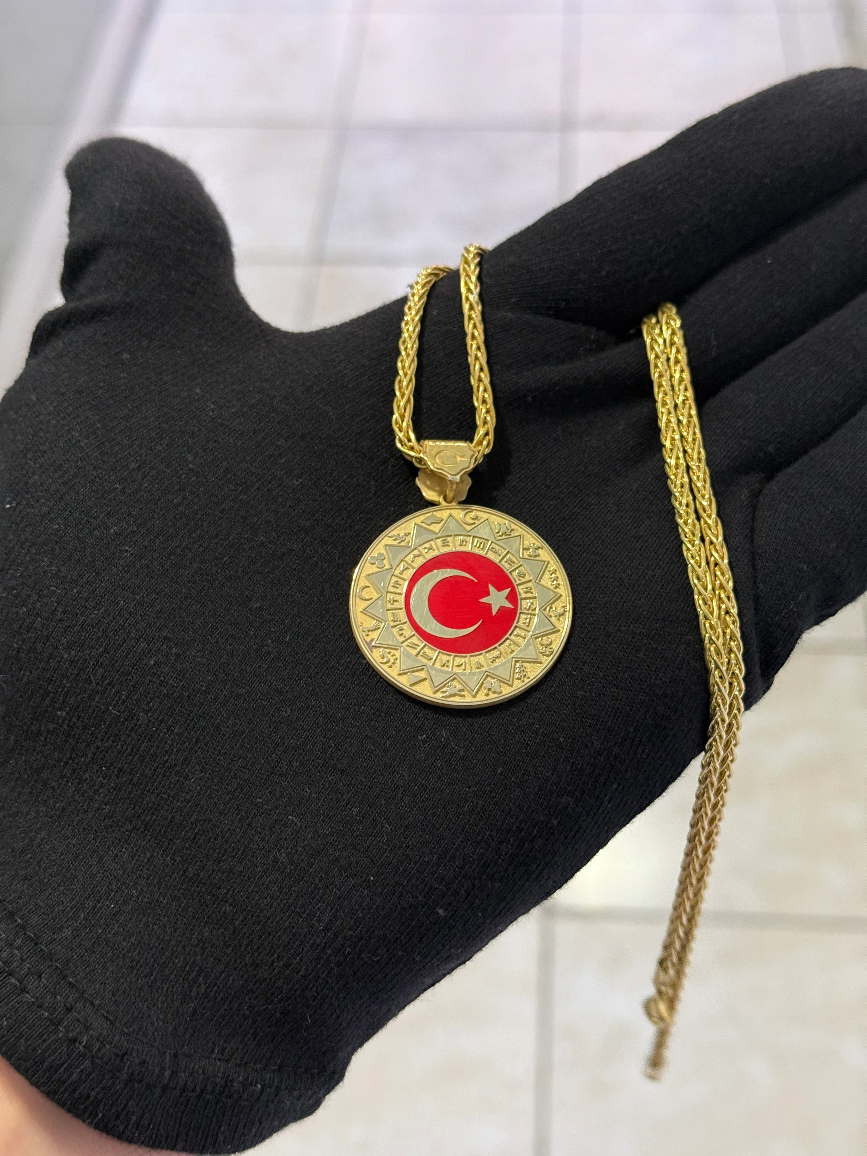 925 Ayar 24 Oğuz Boyu & 16 Türk Devleti Ay Yıldız Gümüş Madalyon Kolye