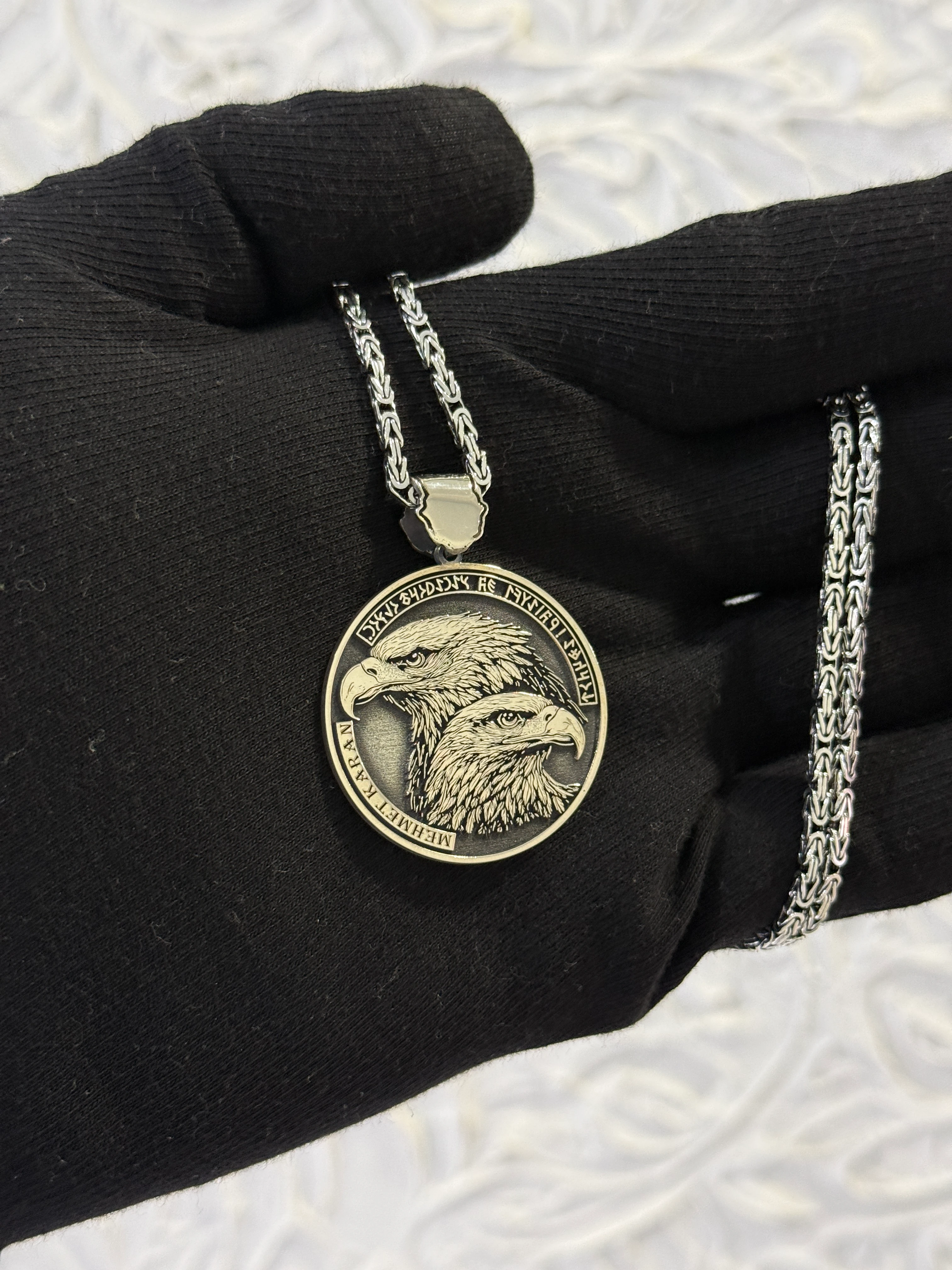 925 Ayar GÖK YURT – Göktürk Kartallı İsimli Gümüş Kolye Kral Zincirli