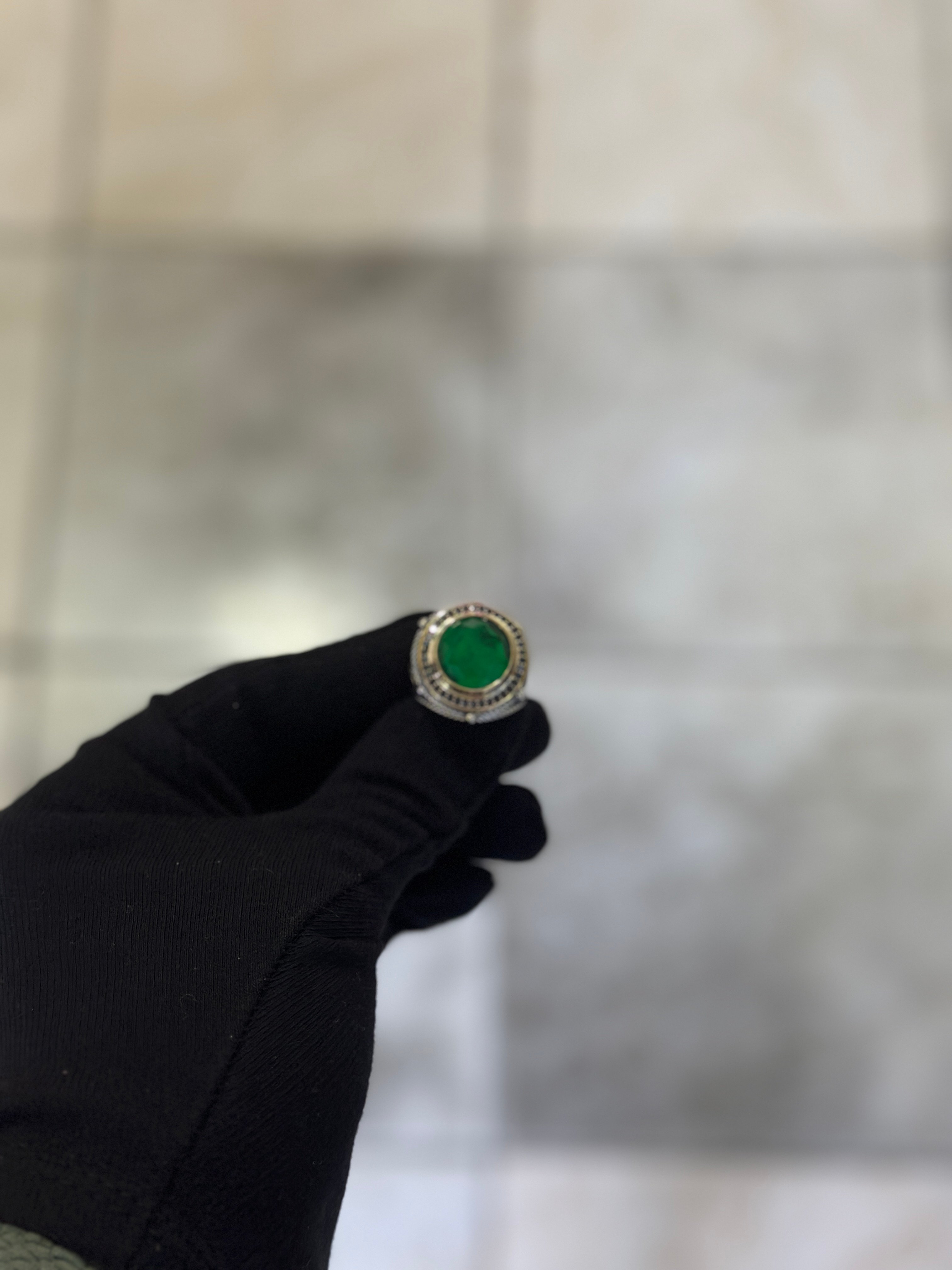 925 Ayar El Yapımı Paraiba Taşlı Gümüş Erkek Yüzük
