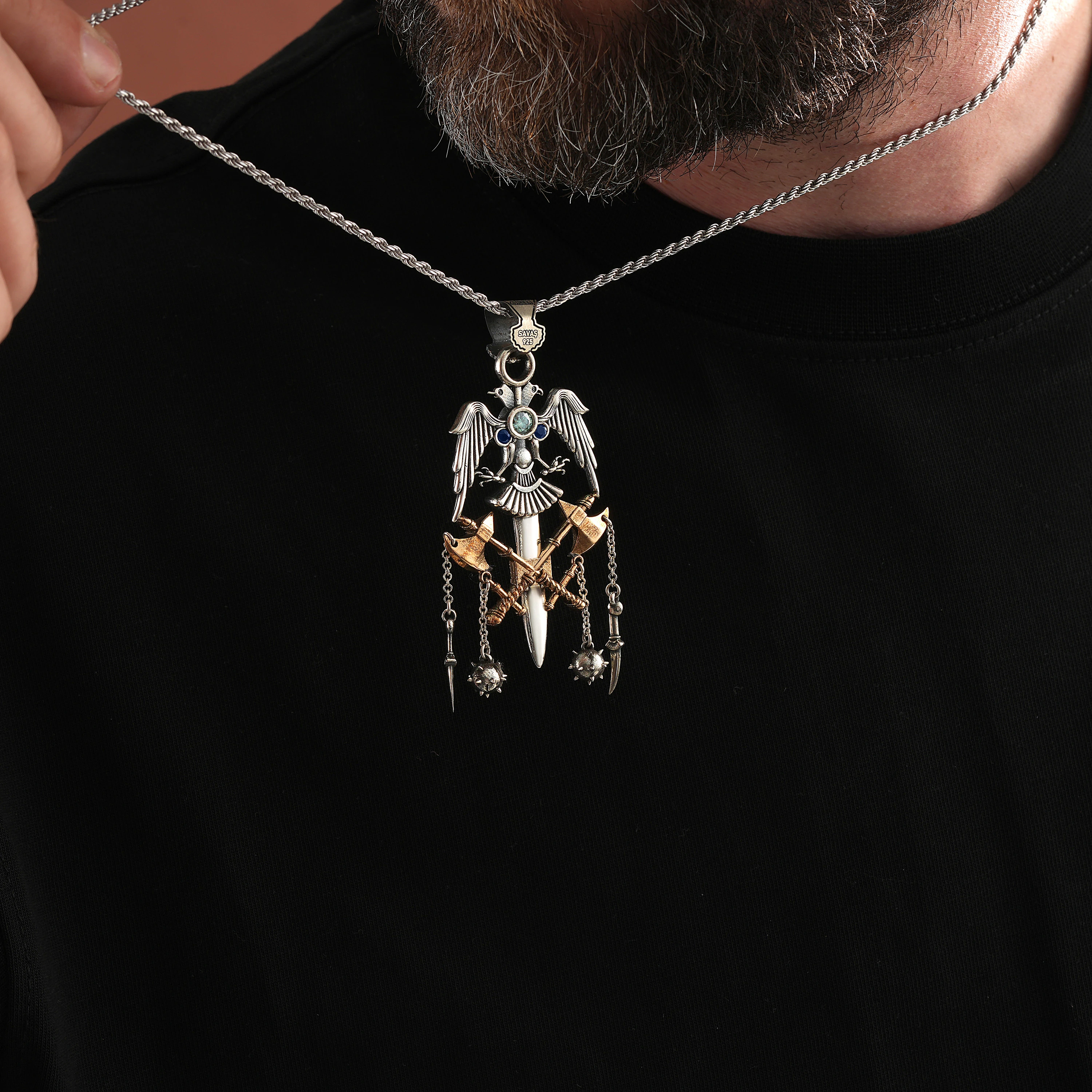 925 Ayar El Yapımı Savaş Modeli Kolye Ucu ( Zincirsiz )