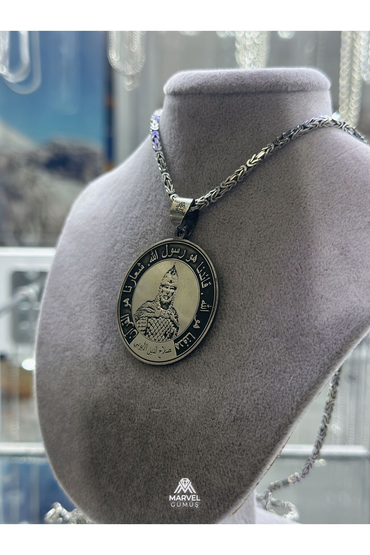 Gümüş Özel Tasarım Selahaddin Eyyubi Madalyon Kolye