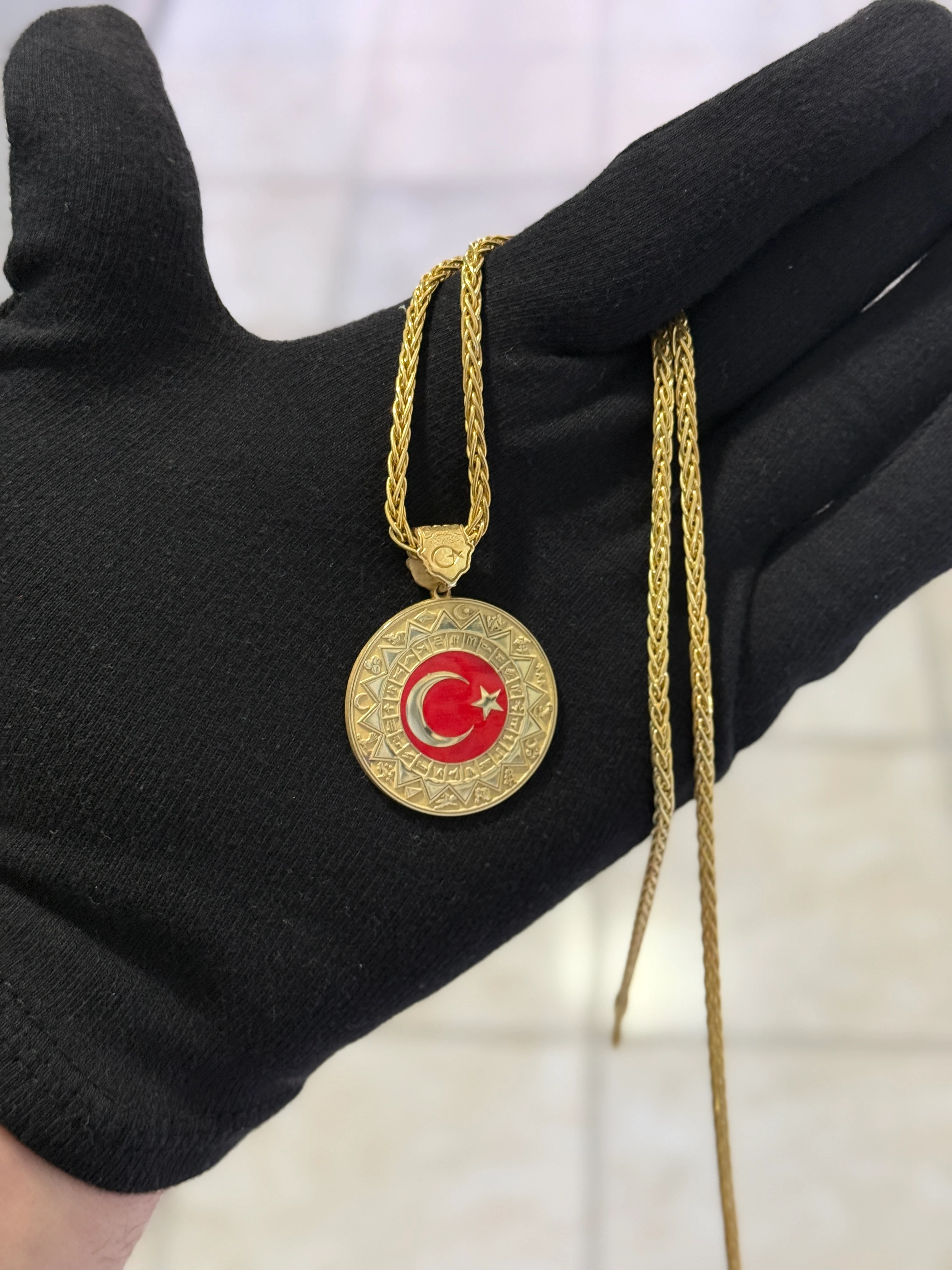 925 Ayar 24 Oğuz Boyu & 16 Türk Devleti Ay Yıldız Gümüş Madalyon Kolye