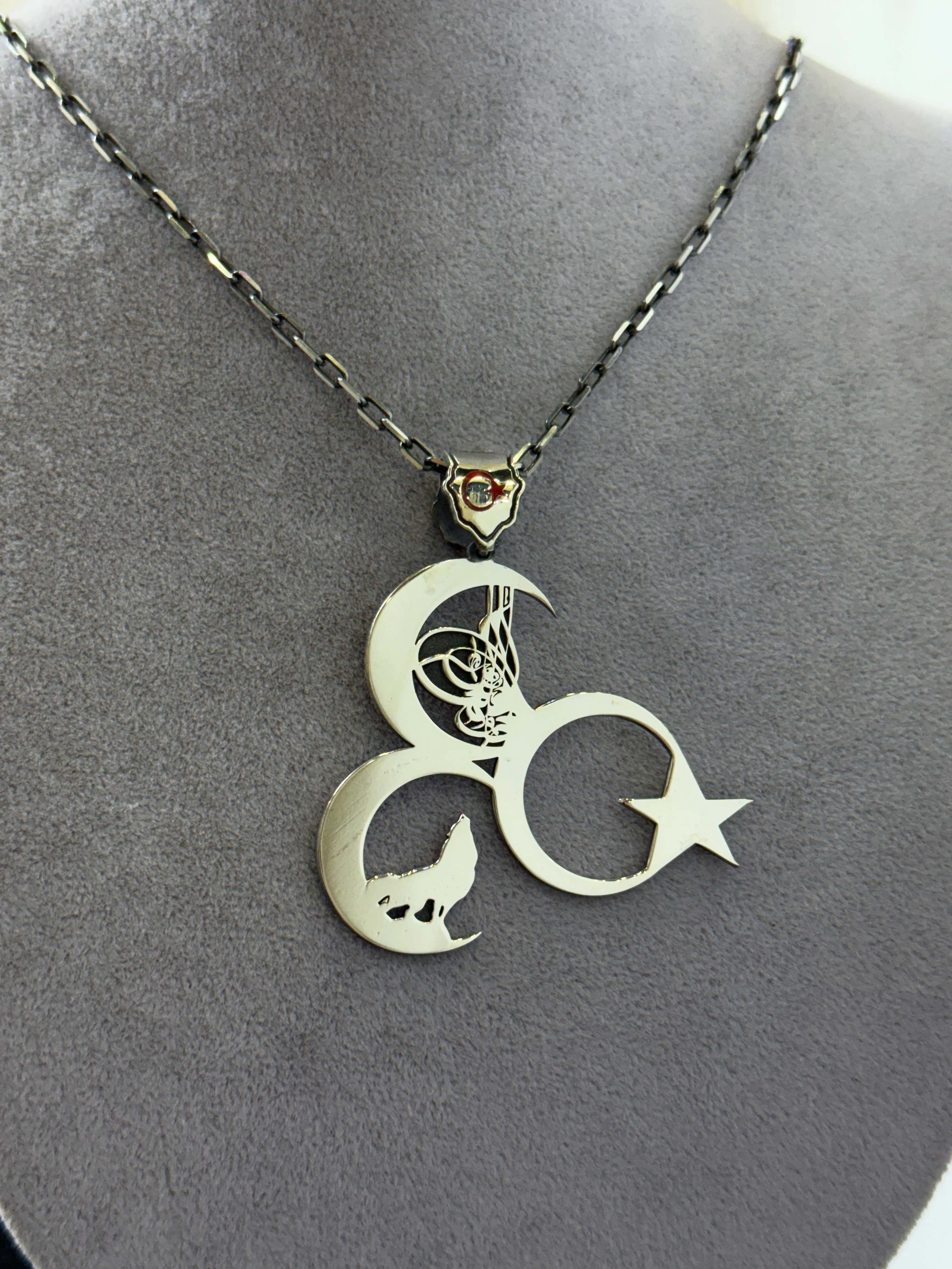 Üç Hilal & Bozkurt Gümüş Kolye – Özel Tasarım