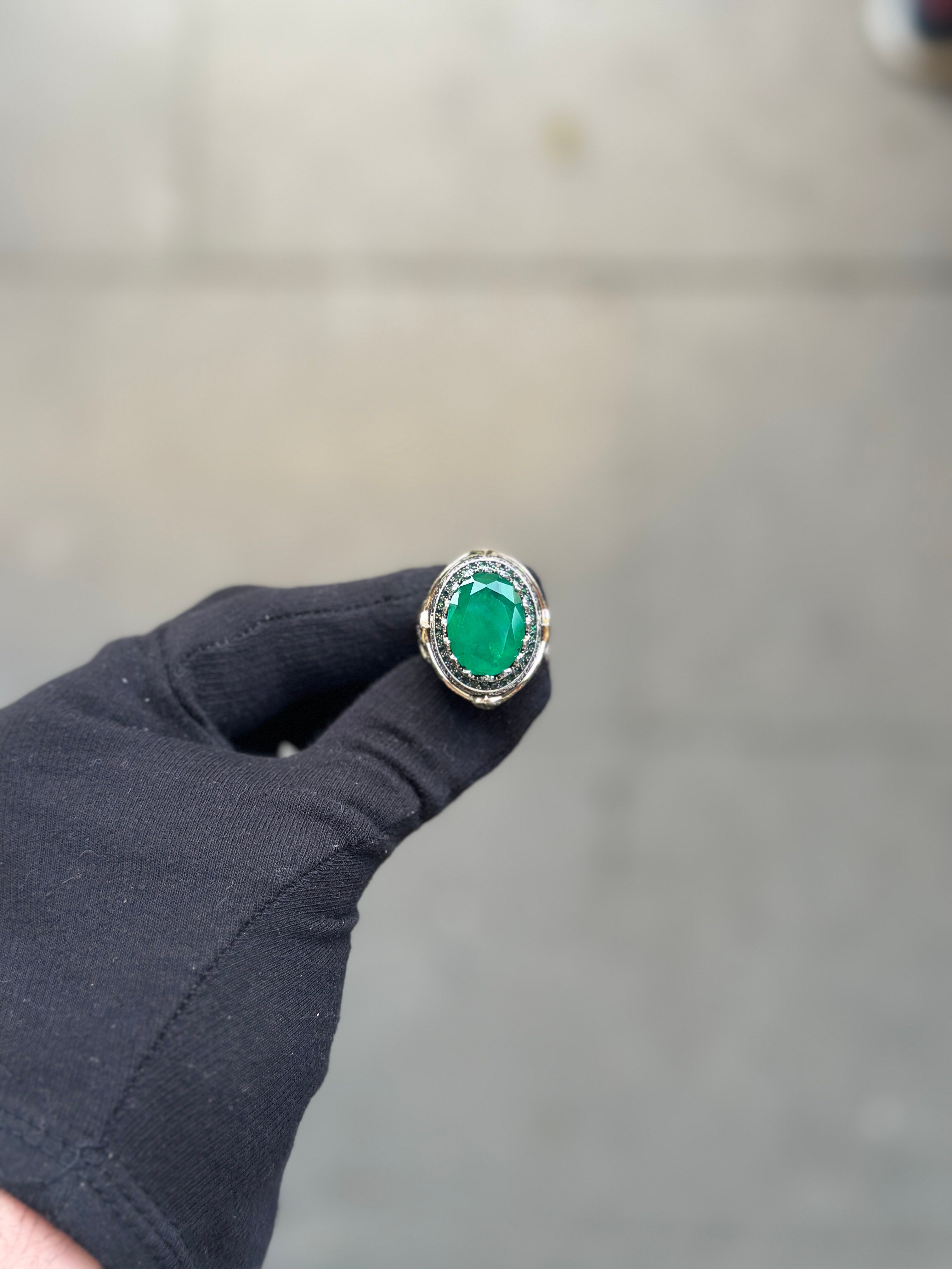 925 Ayar El Yapımı Paraiba Taşlı Erkek Gümüş Yüzük