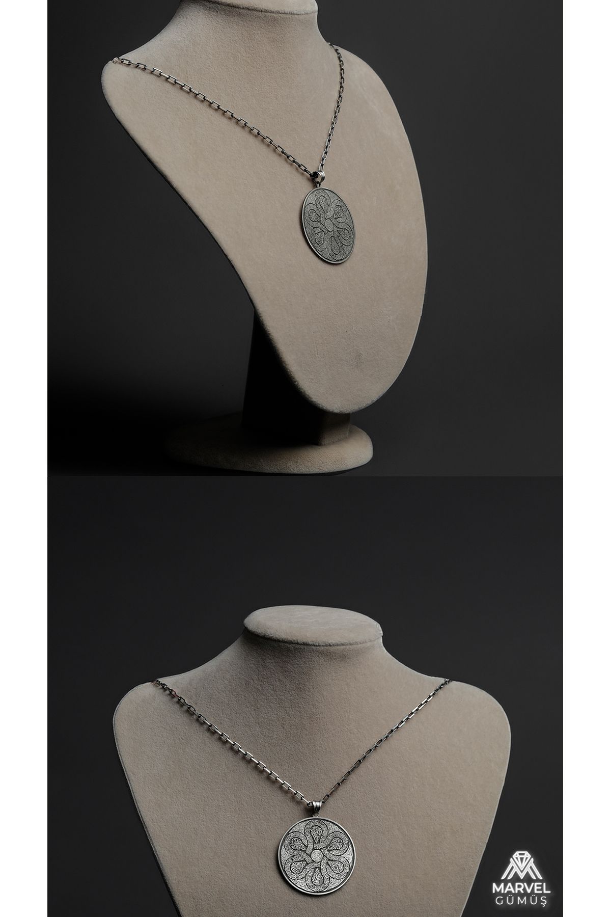 Fecir Suresi İşlemeli Tasarım Gümüş Kolye