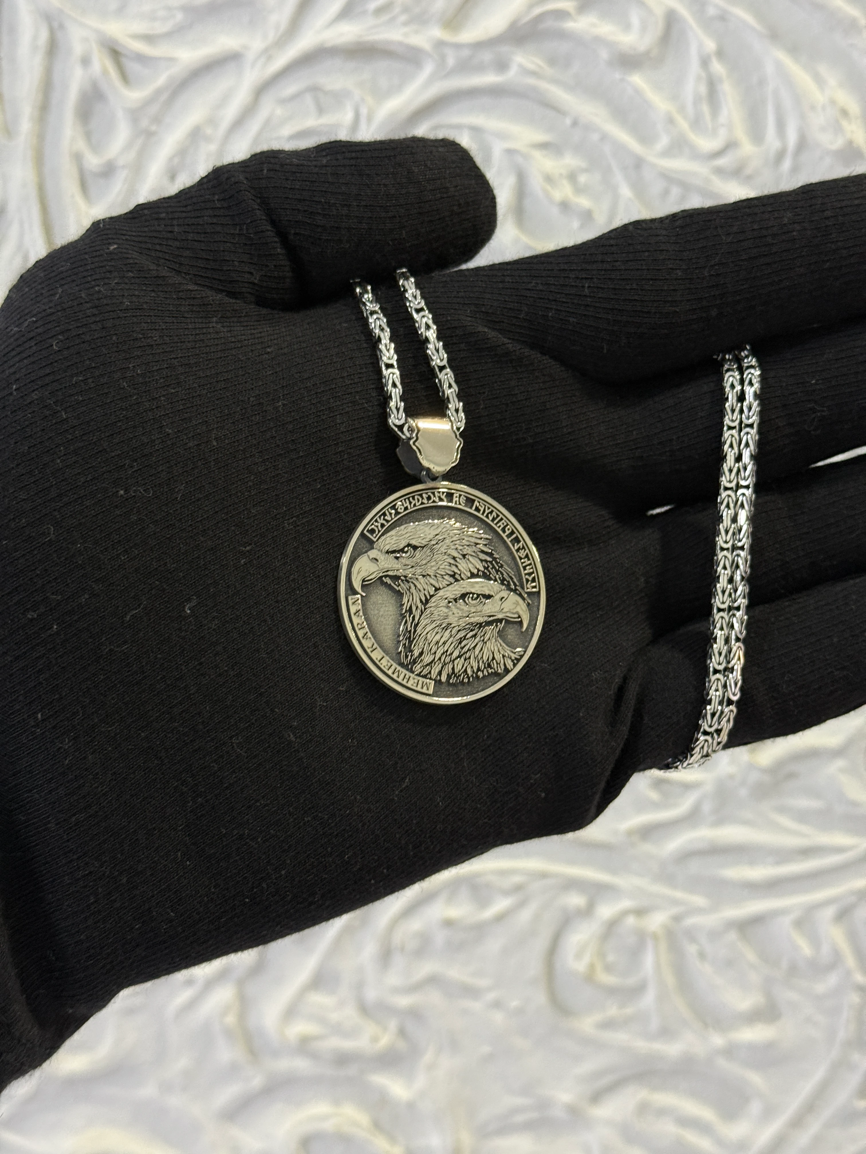 925 Ayar GÖK YURT – Göktürk Kartallı İsimli Gümüş Kolye Kral Zincirli