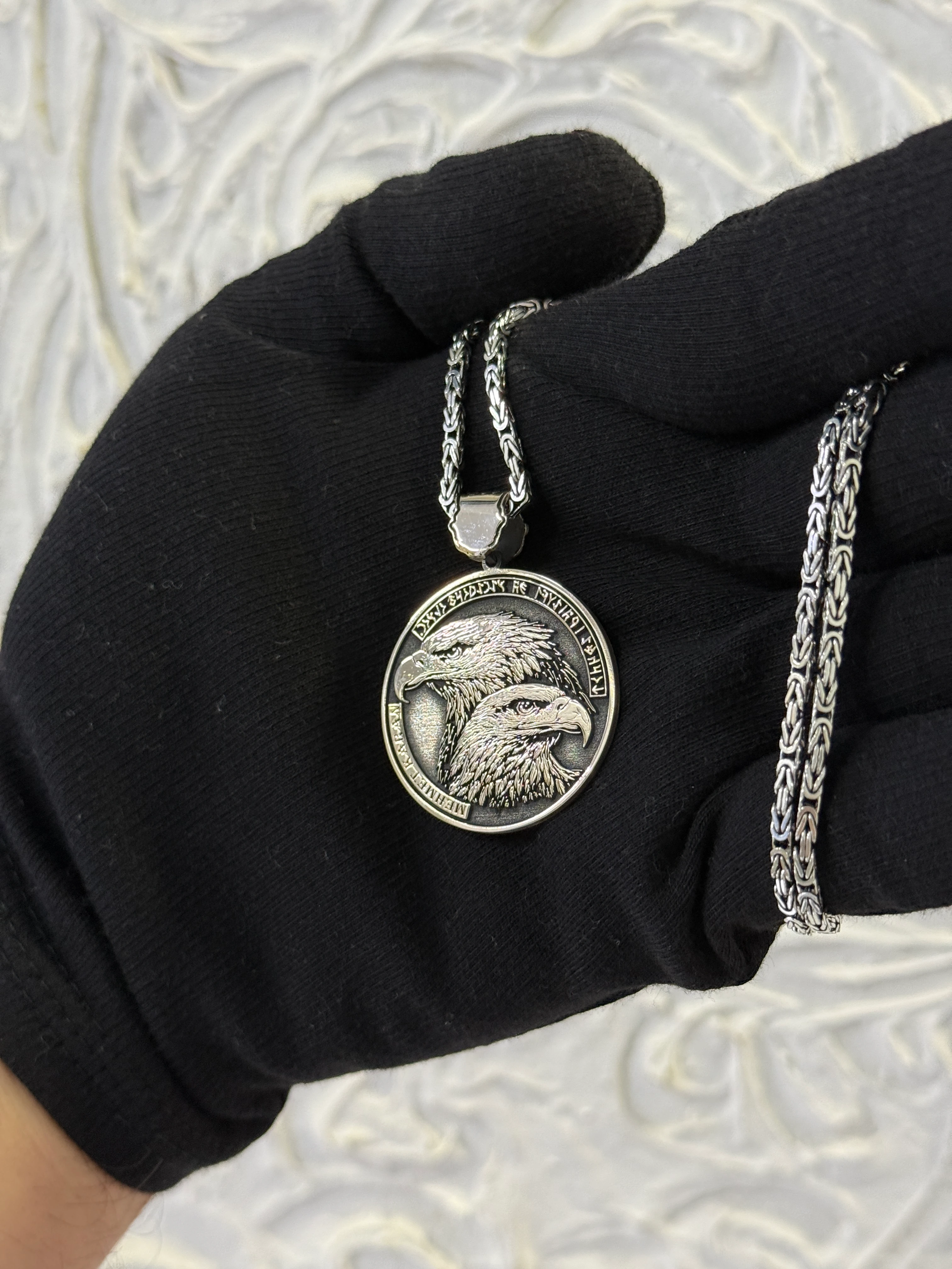 925 Ayar GÖK YURT – Göktürk Kartallı İsimli Gümüş Kolye Kral Zincirli