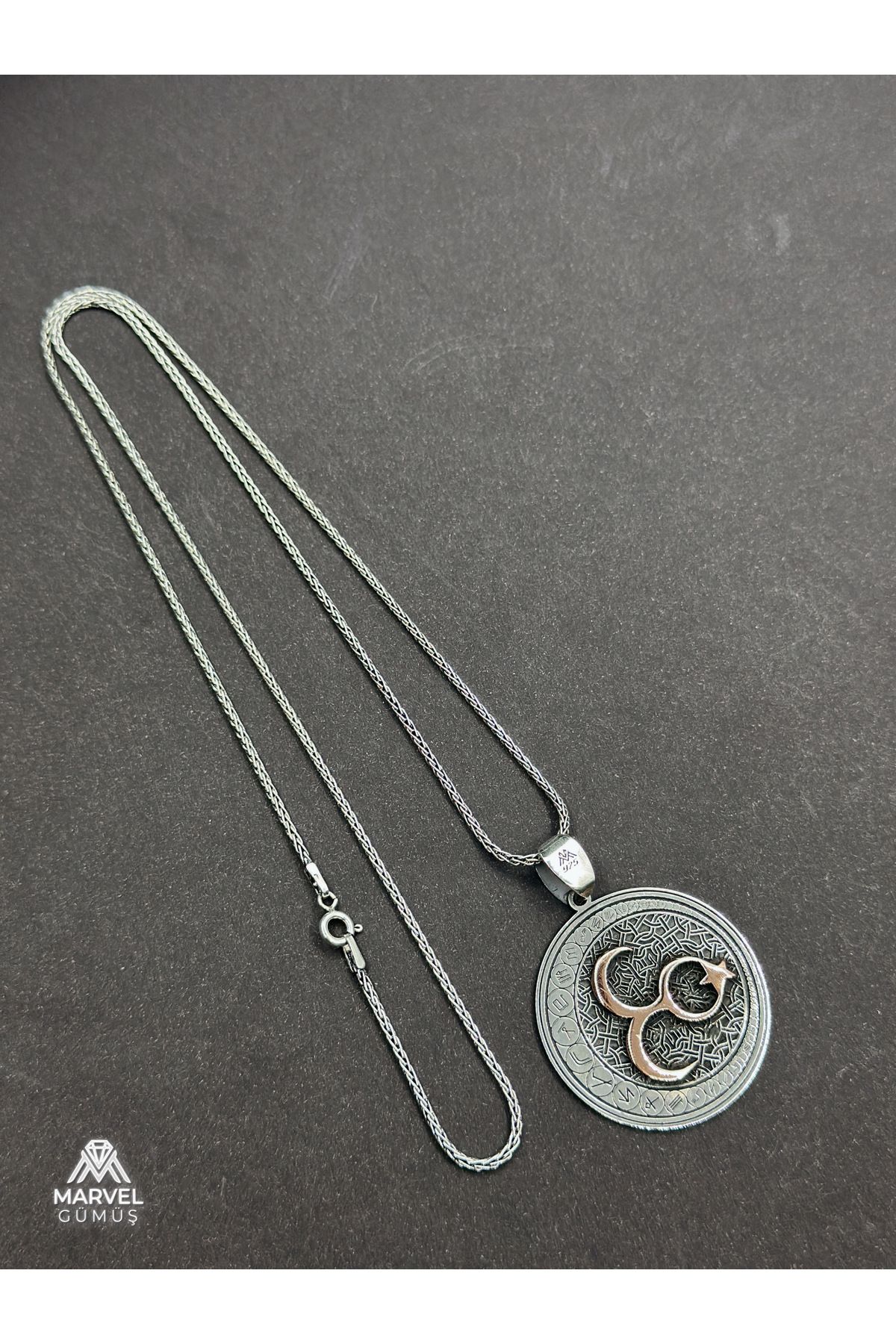 925 Ayar Gümüş Üç Hilal Beylik Madalyon Kolye