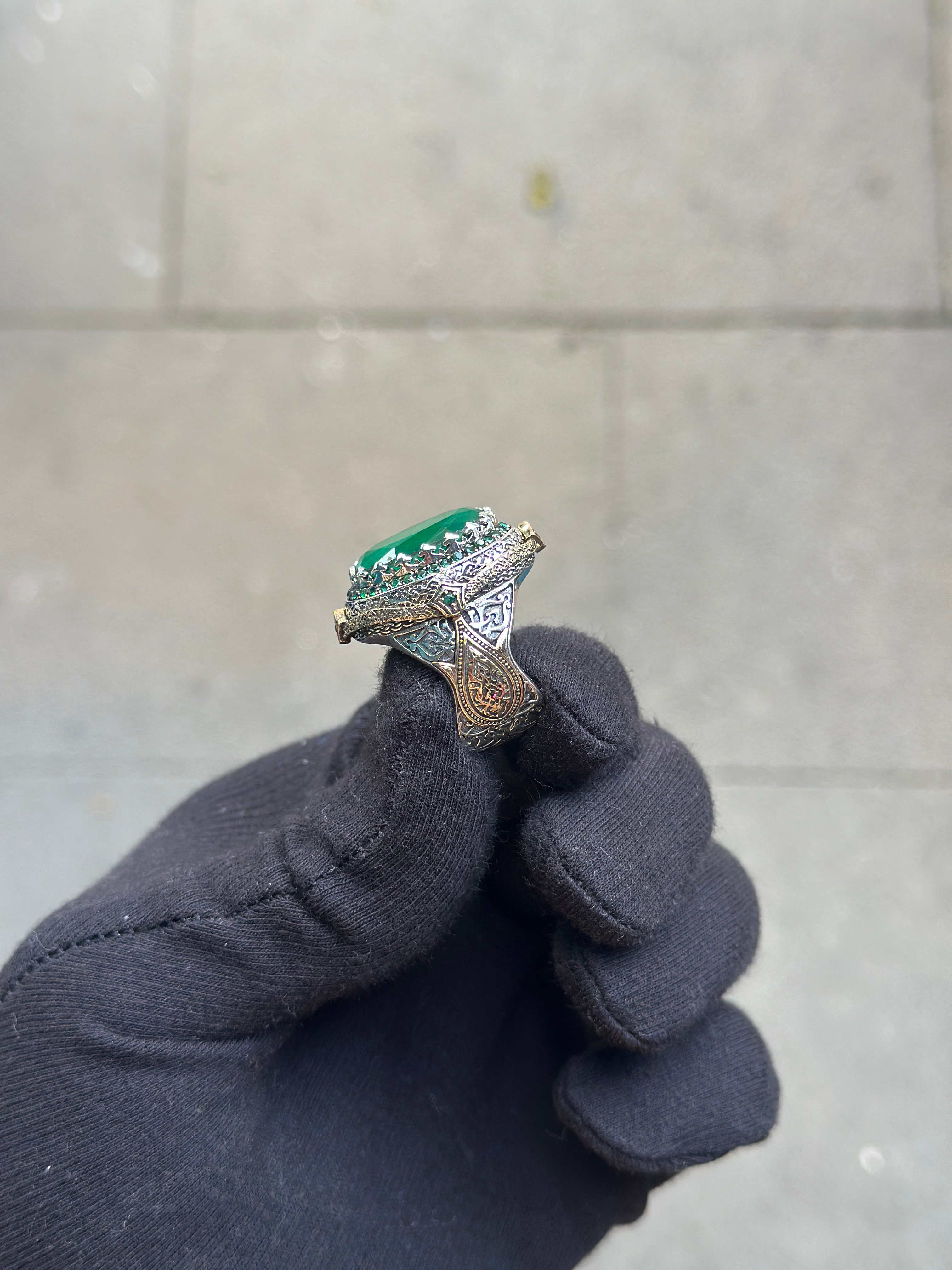 925 Ayar El Yapımı Paraiba Taşlı Erkek Gümüş Yüzük