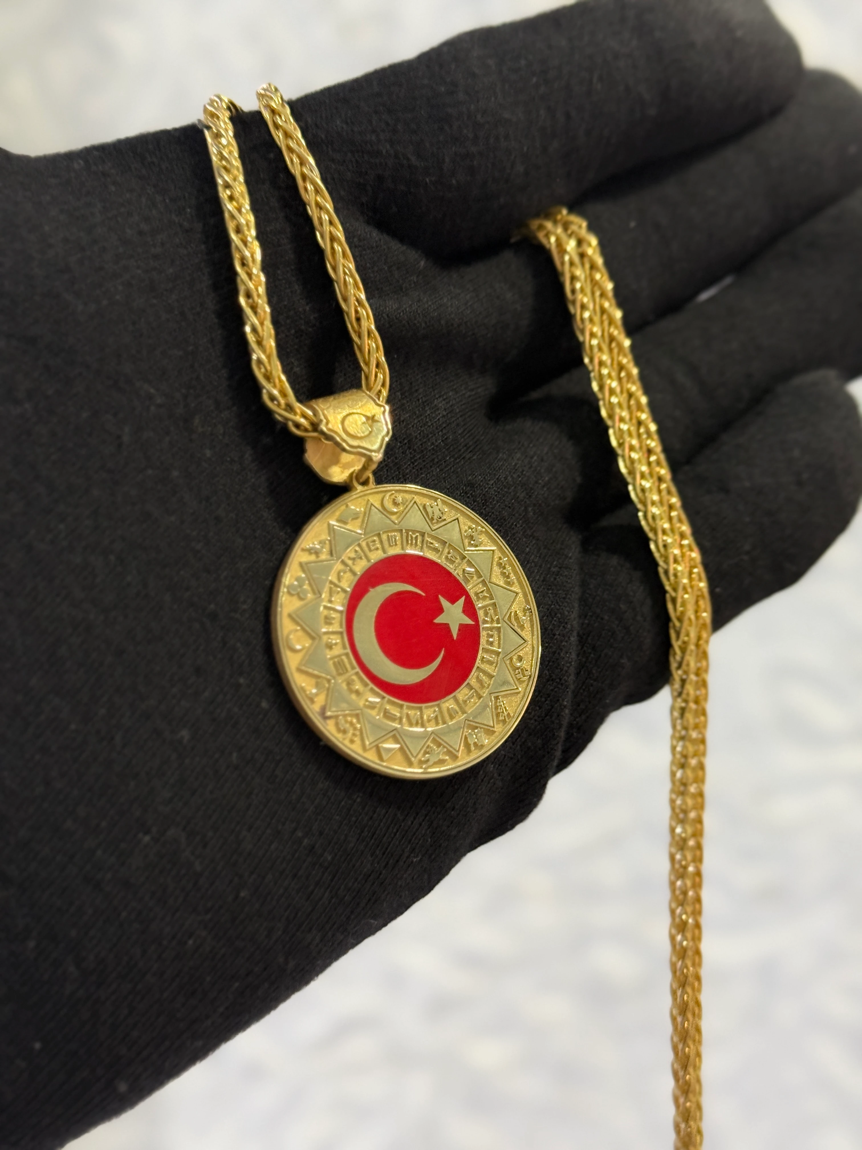 925 Ayar 24 Oğuz Boyu & 16 Türk Devleti Ay Yıldız Gümüş Madalyon Kolye