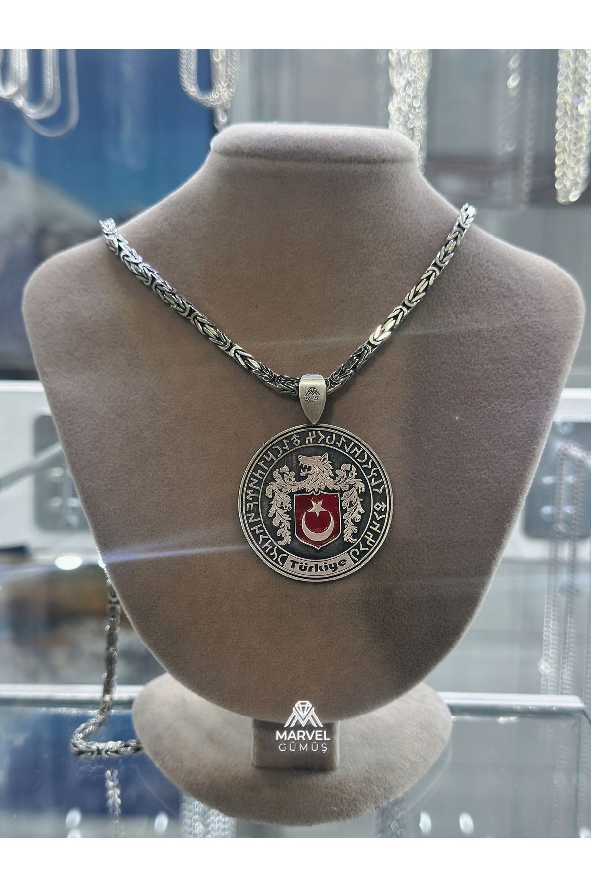 Gümüş Bozkurt Türkiye Madalyon Kolye
