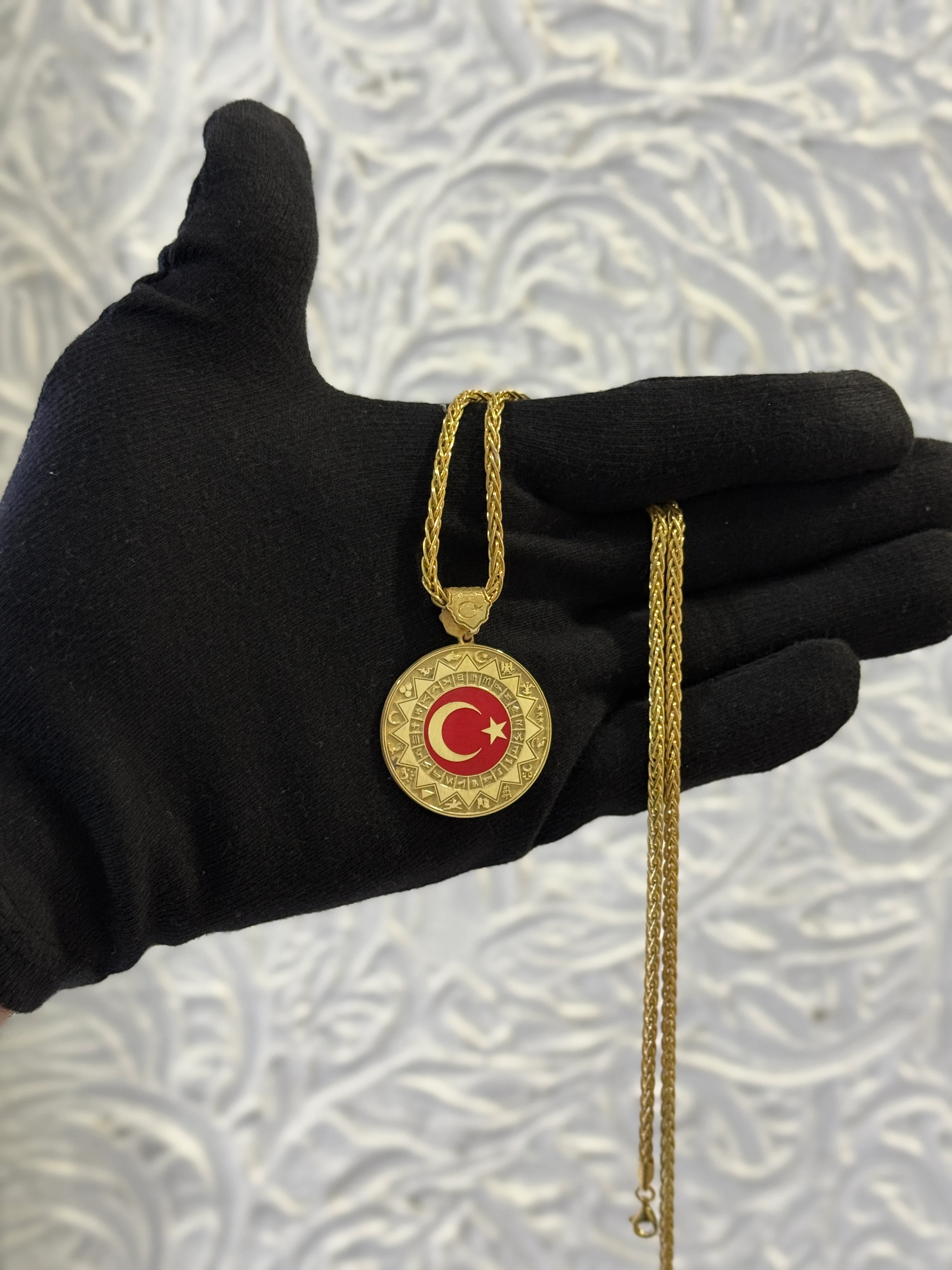 925 Ayar 24 Oğuz Boyu & 16 Türk Devleti Ay Yıldız Gümüş Madalyon Kolye