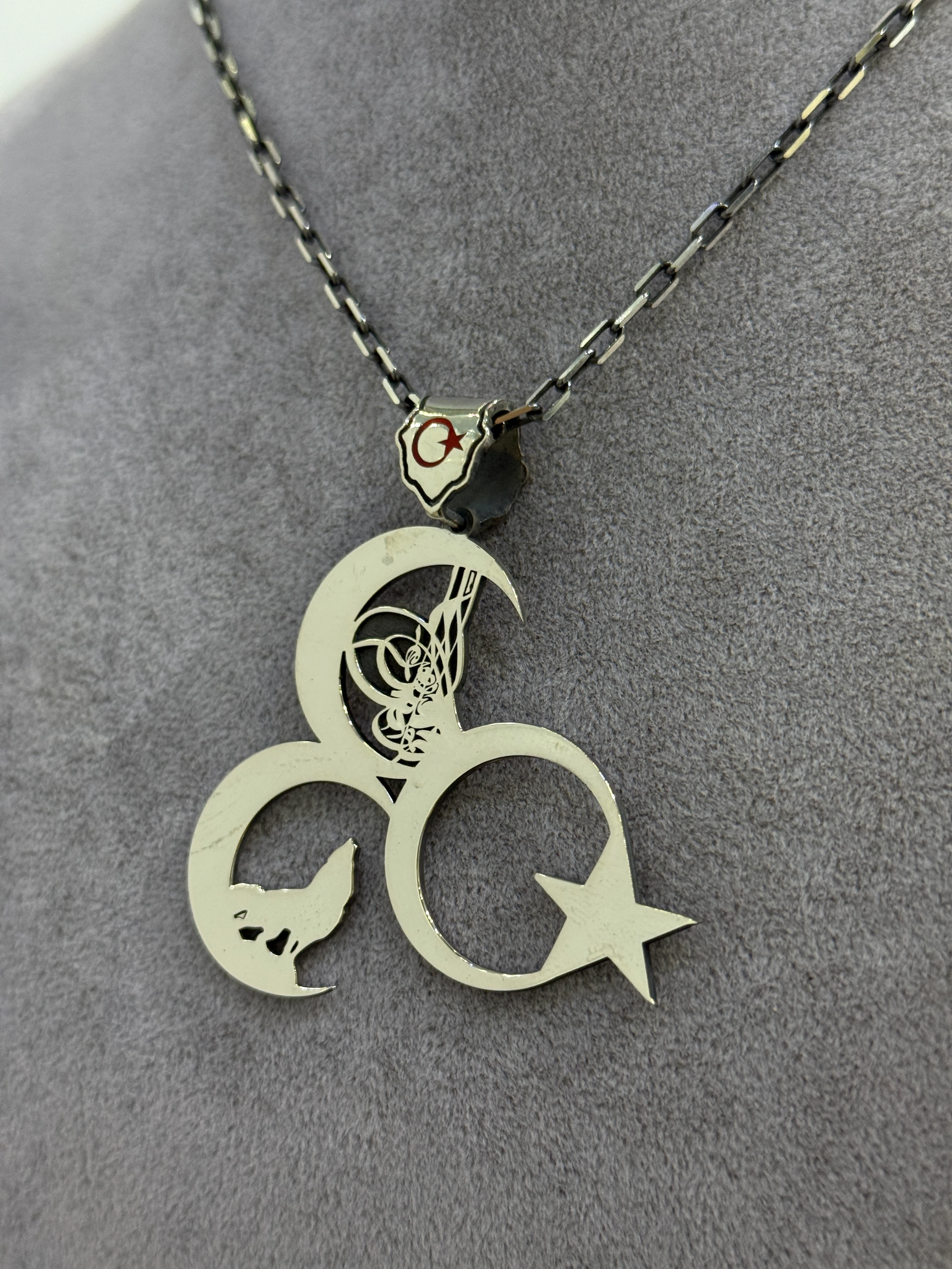 Üç Hilal & Bozkurt Gümüş Kolye – Özel Tasarım