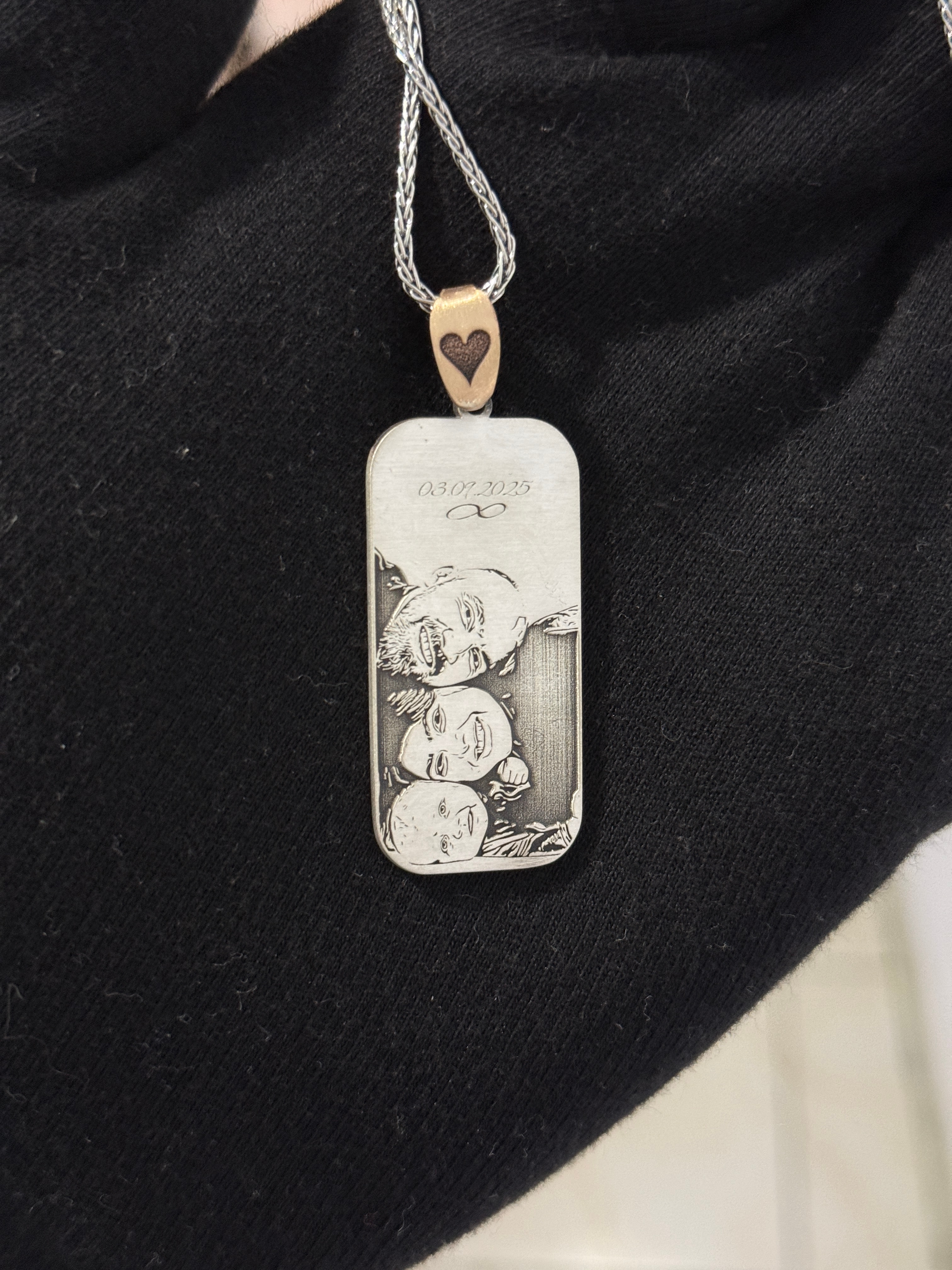 925 Ayar Fotoğraf İşlemeli Çift Taraflı Gümüş Kolye