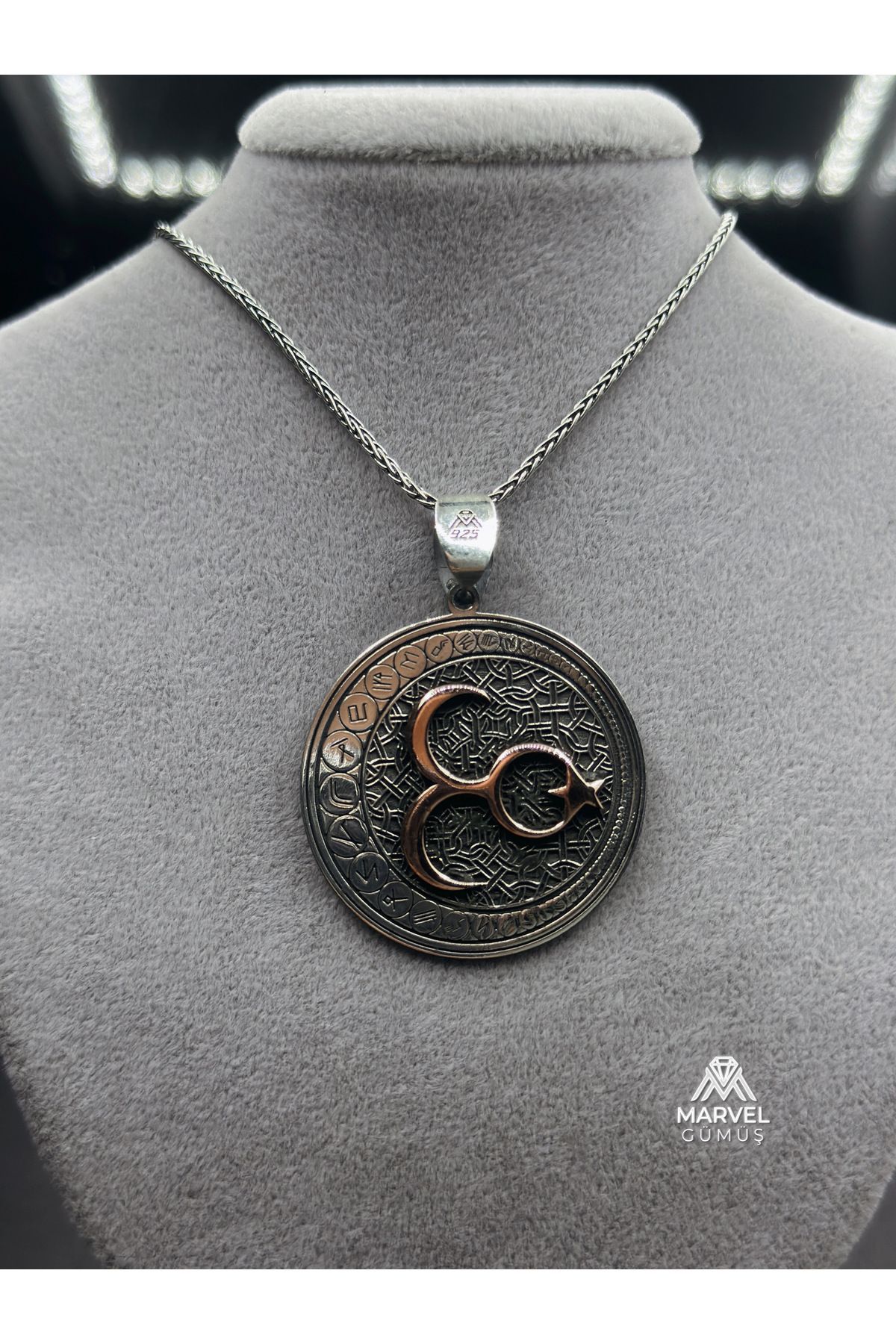 925 Ayar Gümüş Üç Hilal Beylik Madalyon Kolye