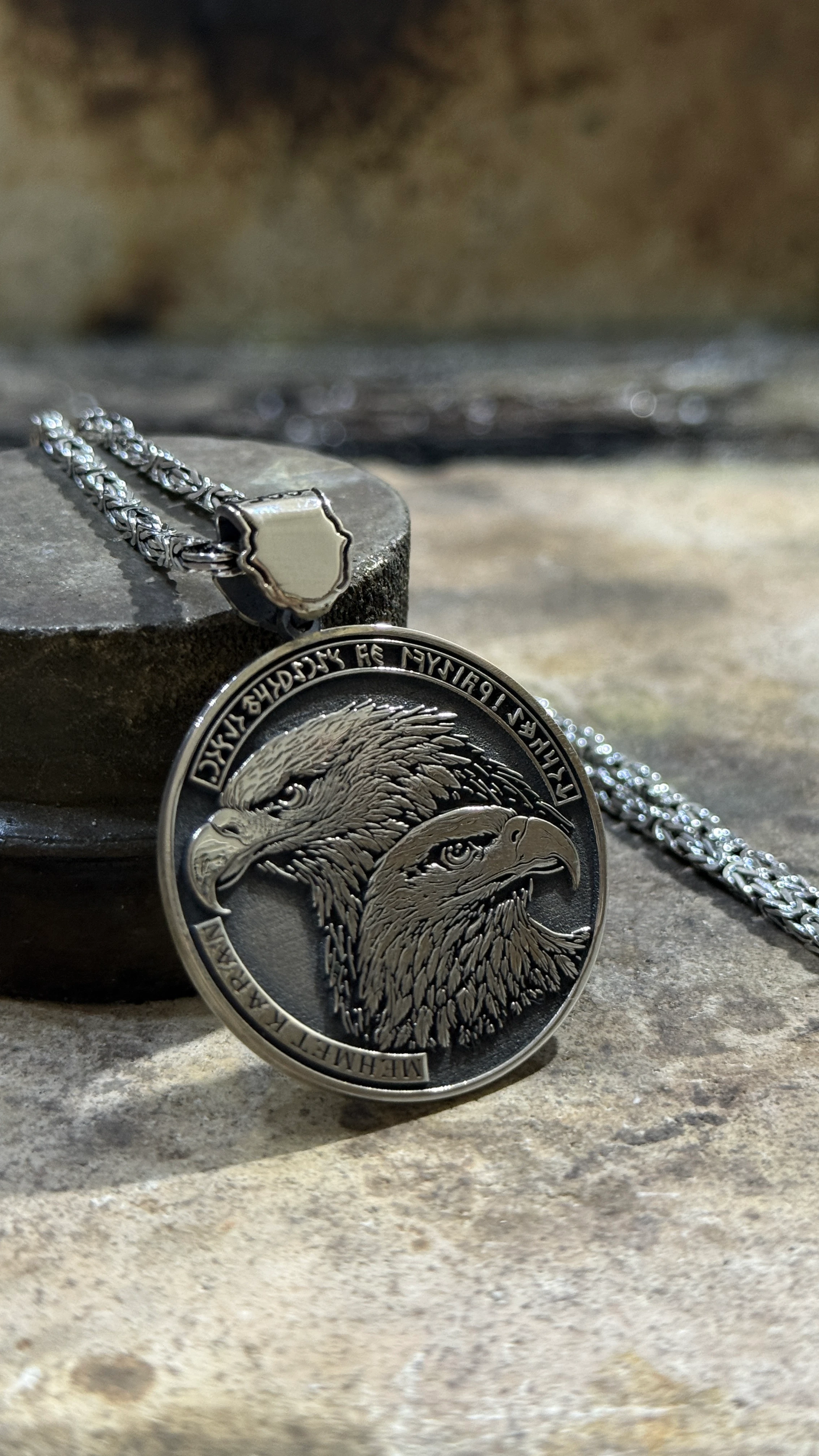 925 Ayar GÖK YURT – Göktürk Kartallı İsimli Gümüş Kolye Kral Zincirli