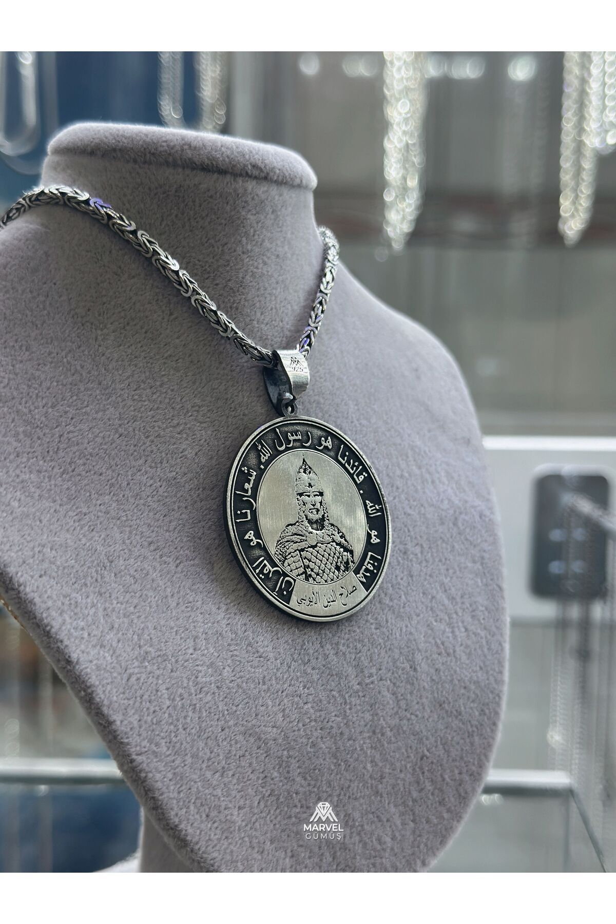 Gümüş Özel Tasarım Selahaddin Eyyubi Madalyon Kolye