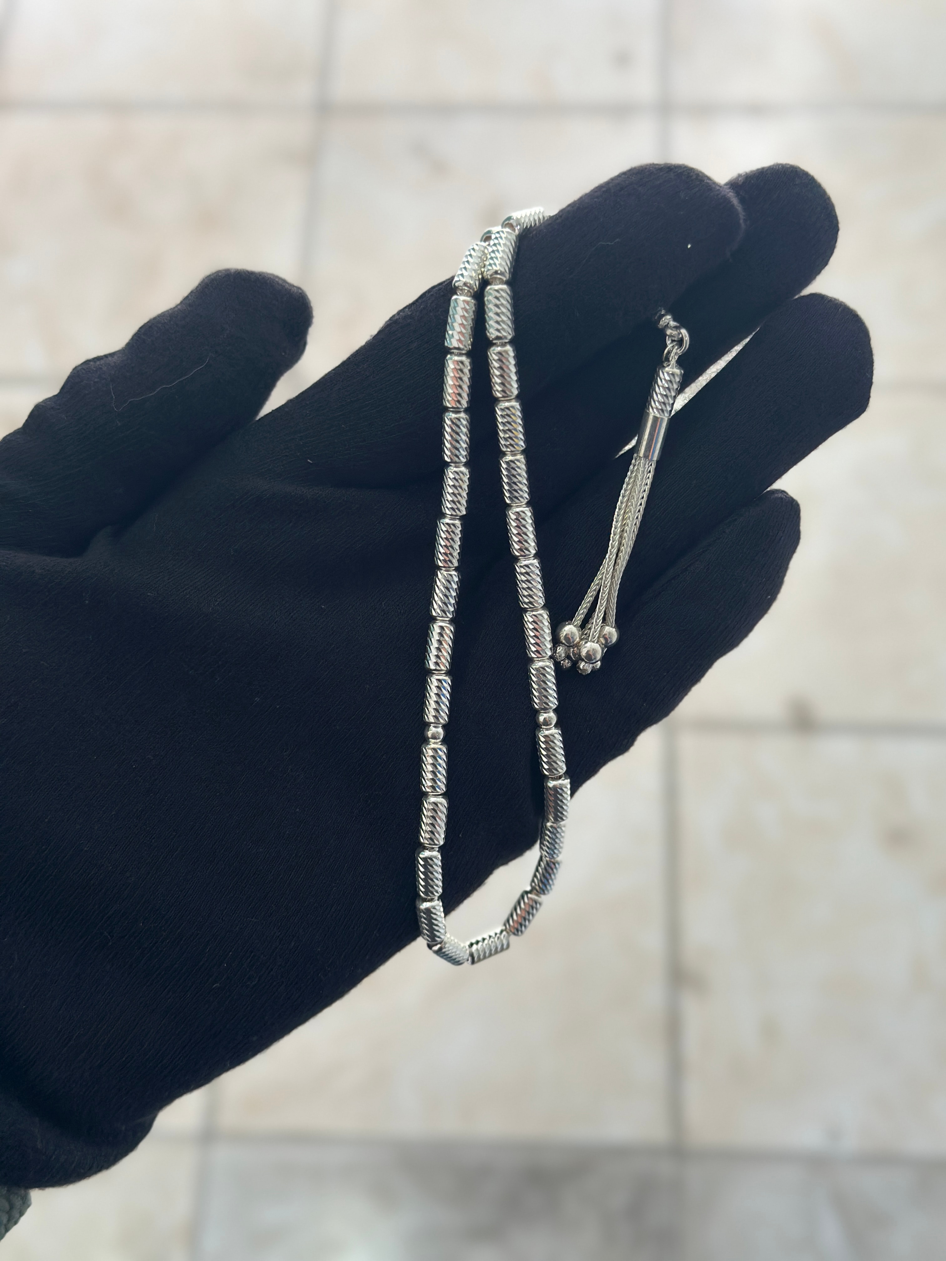 925 Ayar El Yapımı Kalemli Gümüş Tesbih