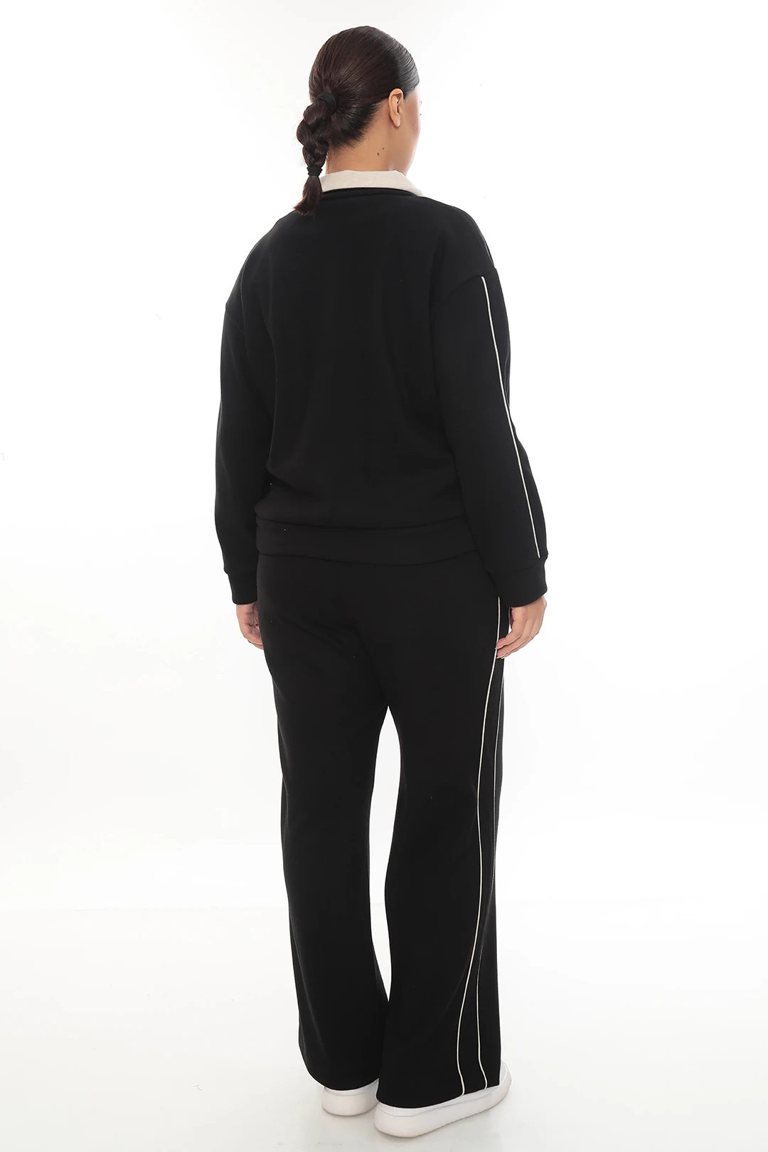 Kadın Fermuarlı Aksesuarlı Çift Renkli Dışı yün İçi Polarlı Büyük Beden Eşofman Takımı 7-10-4021