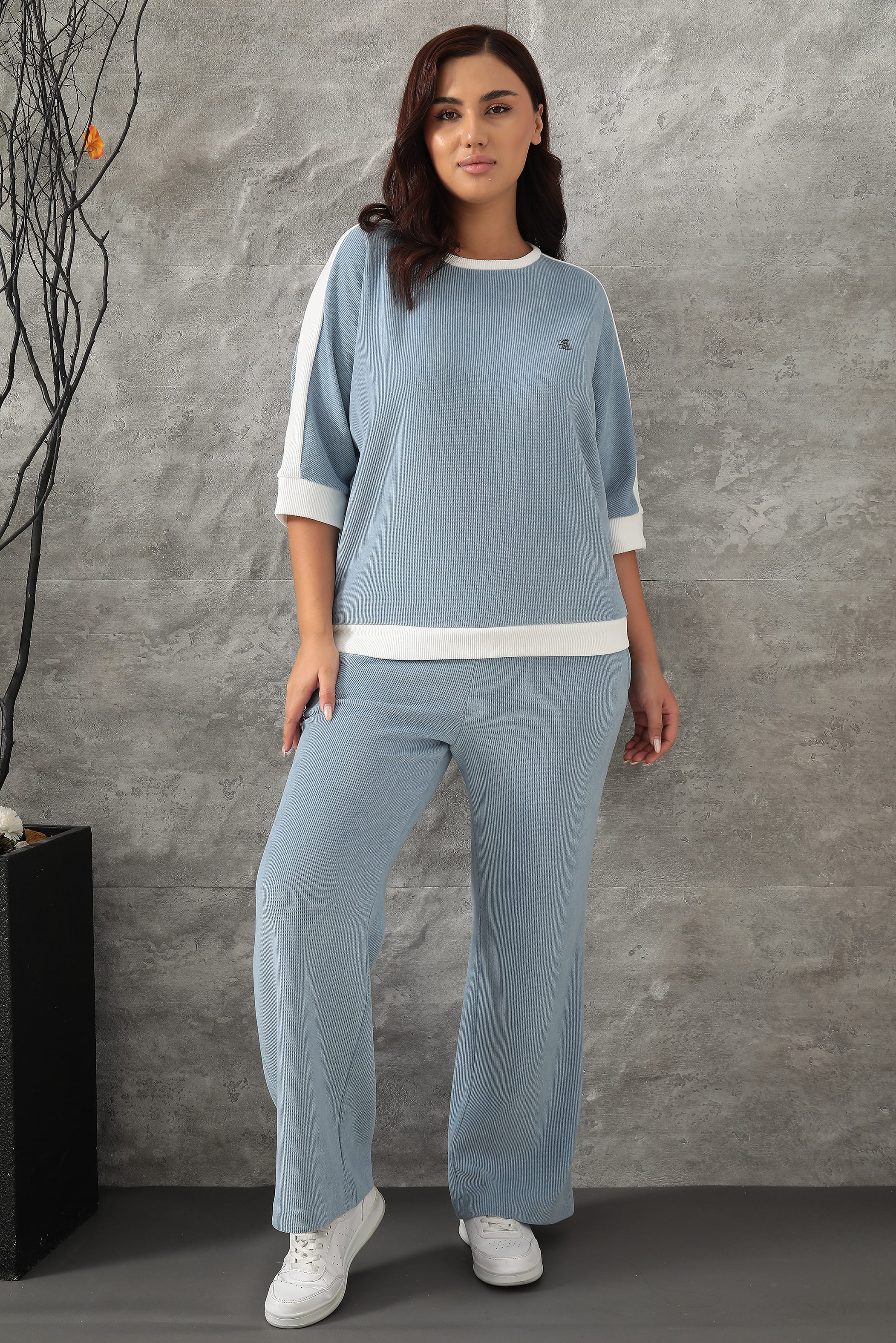 Kadın Özel Taş Desenli Çift Renkli Kışlık Alt Üst Takım 7-07-4009-1007 - Mavi