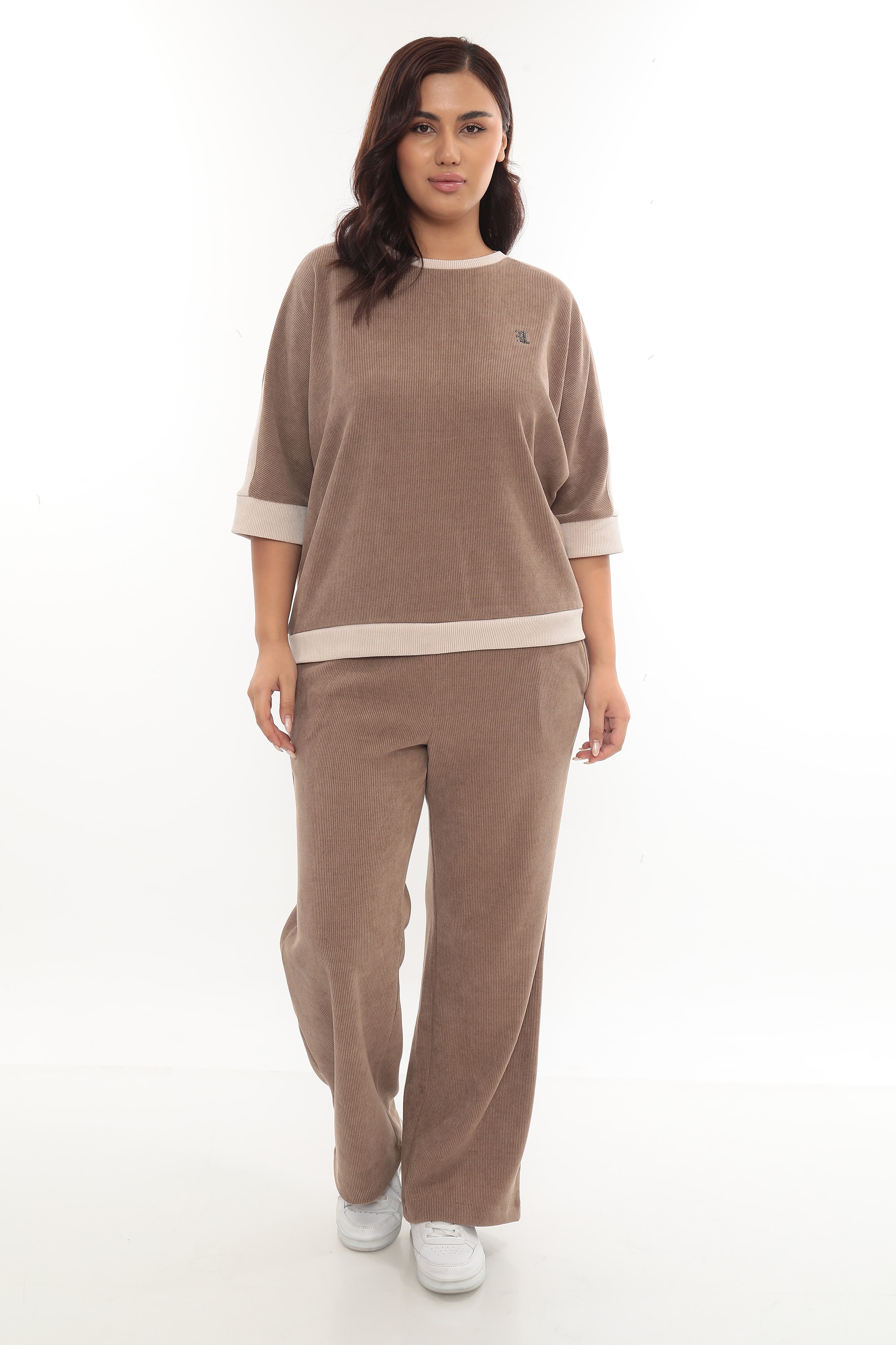 Kadın Özel Taş Desenli Çift Renkli Kışlık Alt Üst Takım 7-07-4009-1007 - Vizon