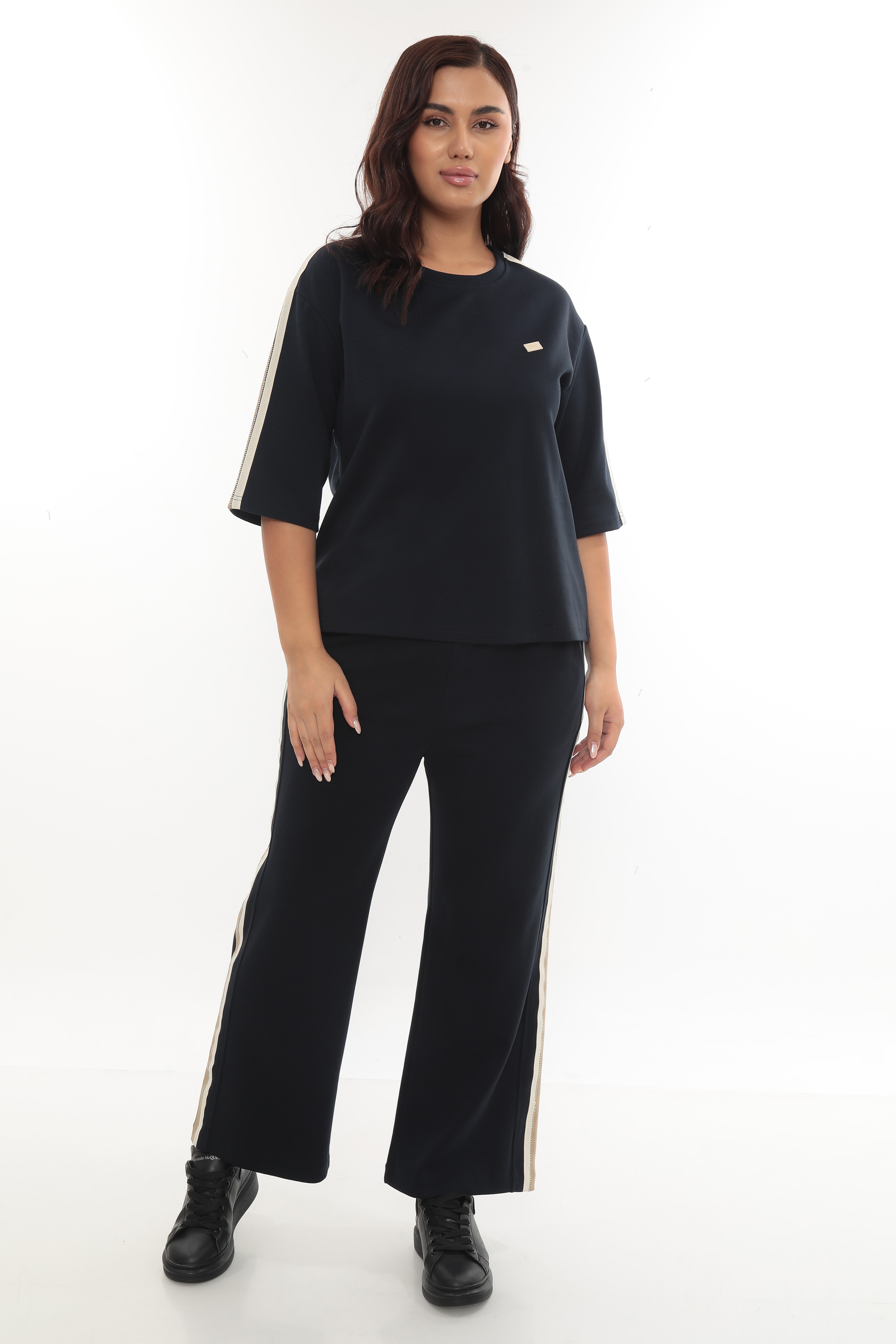 Kadın Yanları Taş Şeritli Örme Eşofman Takımı 7-03-4005-1005-8002 - Lacivert