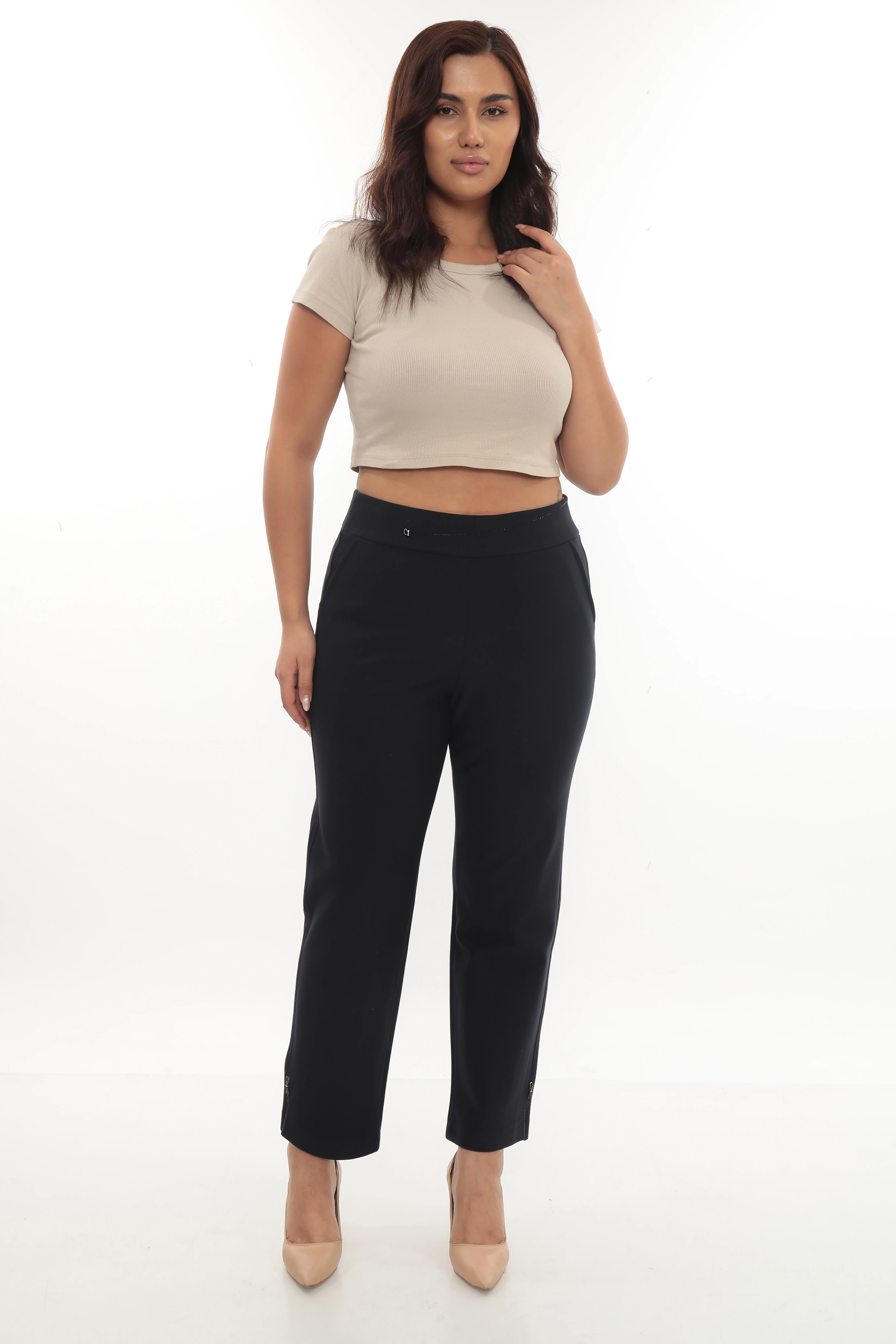 Kadın Paça Ve Kemeri Taş Detaylı Örme Pantolon 1-01-4008-1005-8004 - Lacivert