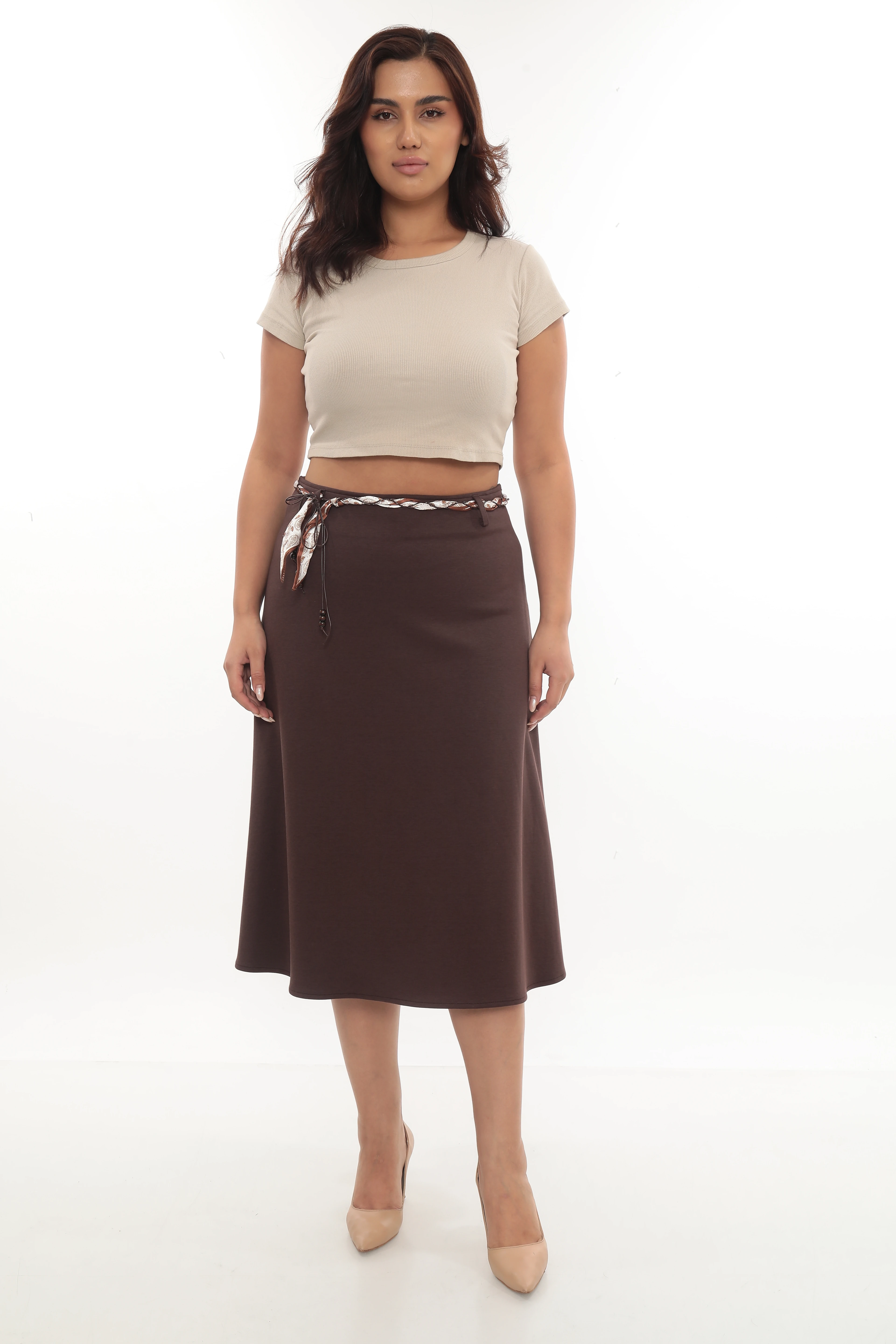 Kadın Kemerli Midi Boy Büyük Beden Etek 2-03-4001